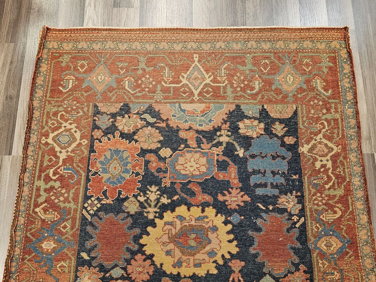 Handmade Turkish Tigris Rug w Floral Medallions on Blue Background 3' x 4'