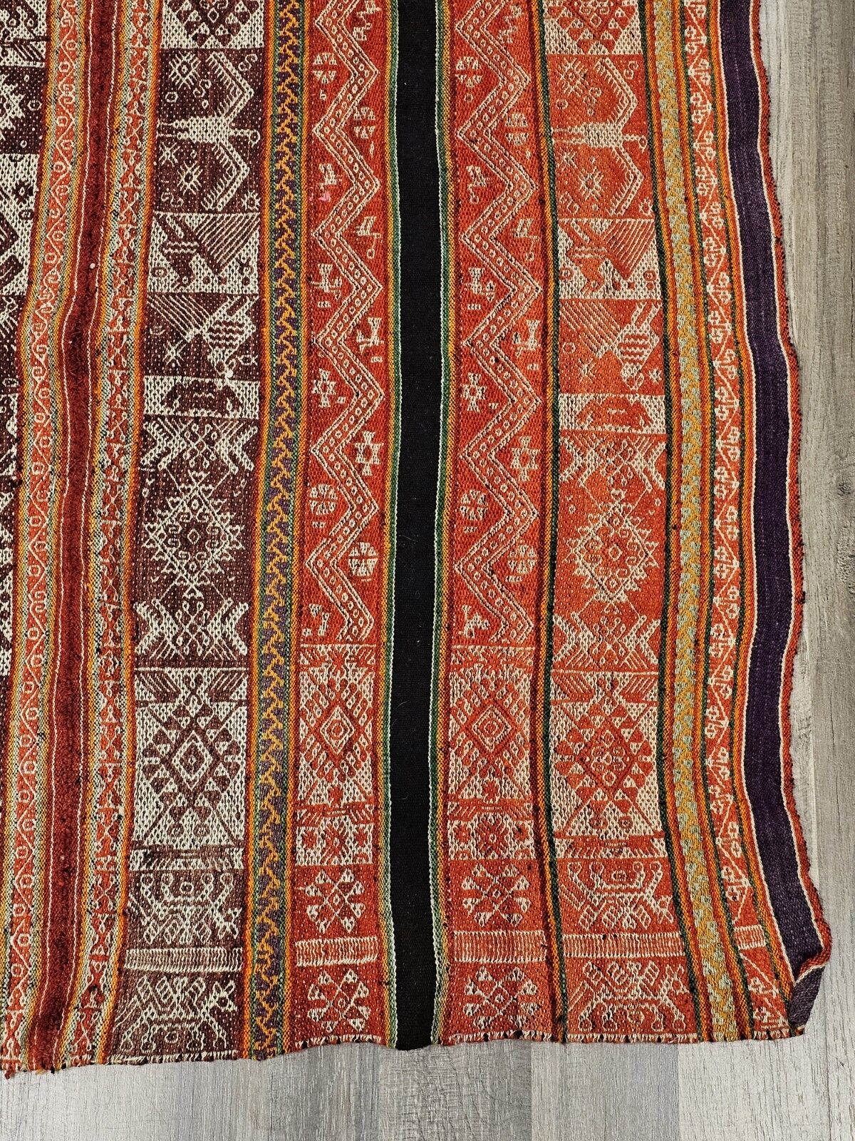 Vtg Peruvian Andean Mountain Pictorial Textile Manta 39" X 38" Red Prayer Rug