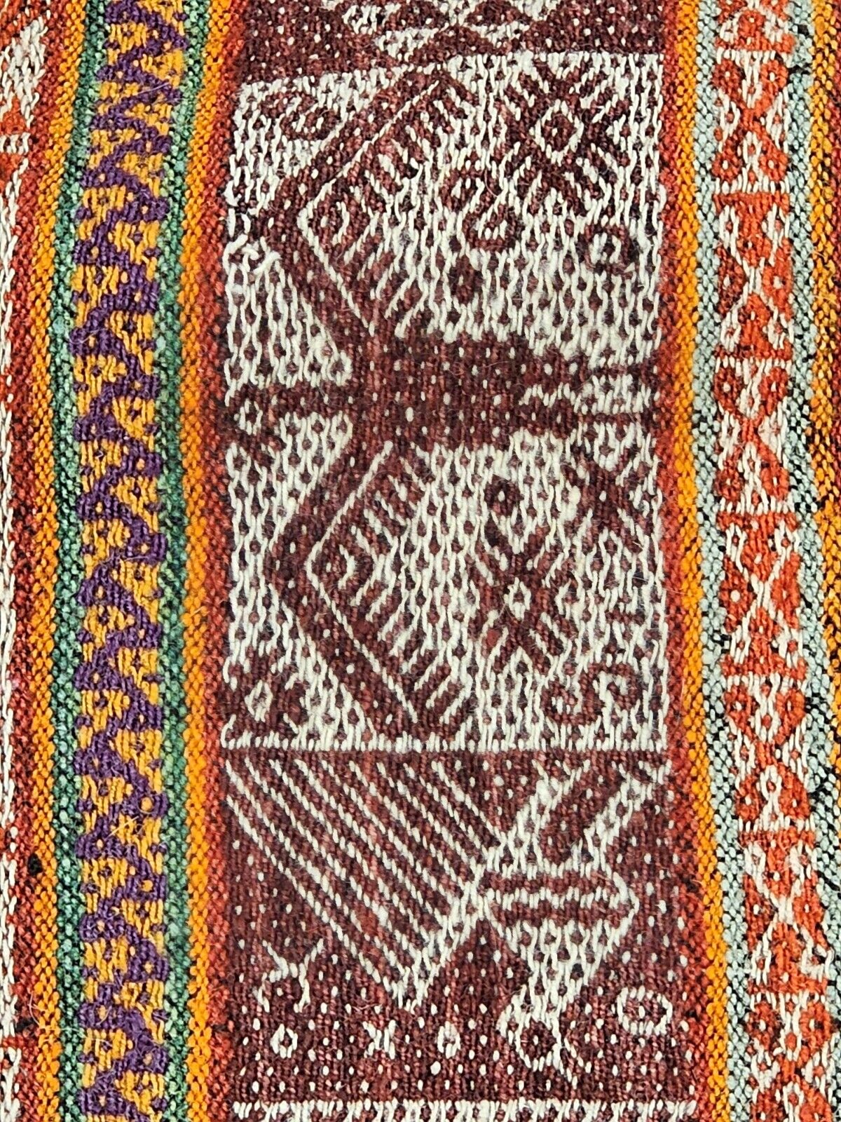 Vtg Peruvian Andean Mountain Pictorial Textile Manta 39" X 38" Red Prayer Rug
