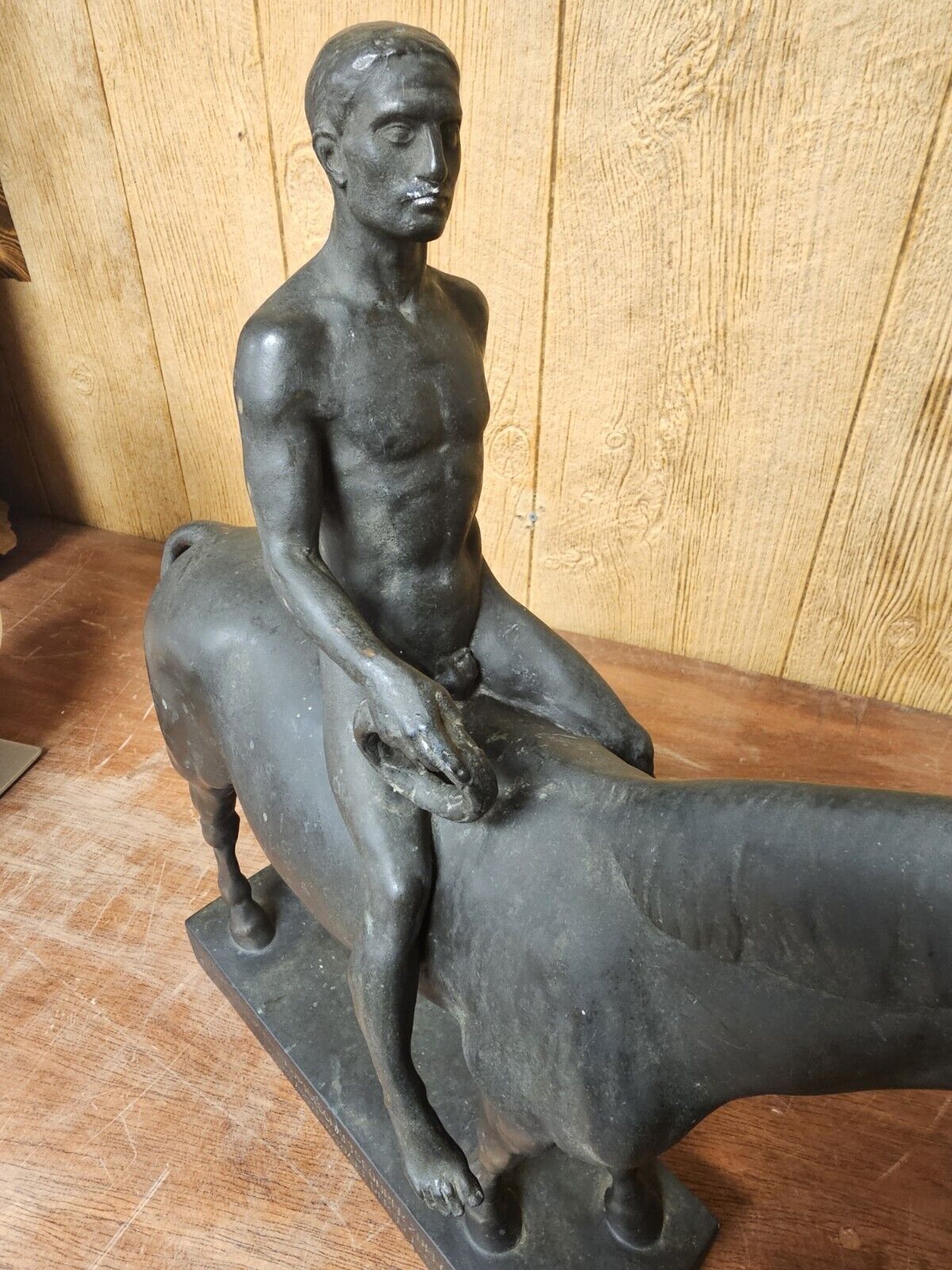 Vtg Heinrich Splieth Bronze Nude Man & Horse Statue Olympic Rider 27 Pounds