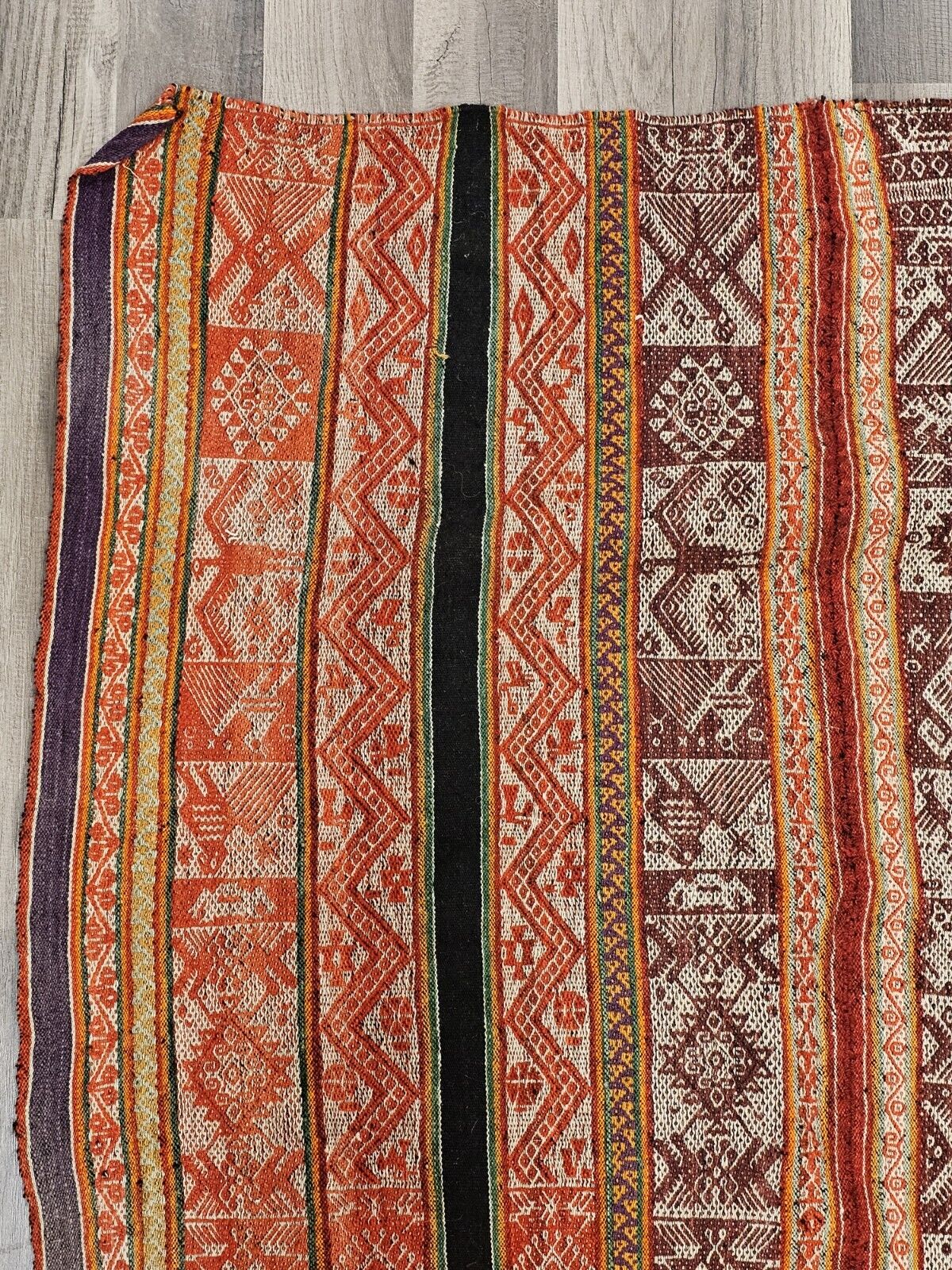 Vtg Peruvian Andean Mountain Pictorial Textile Manta 39" X 38" Red Prayer Rug