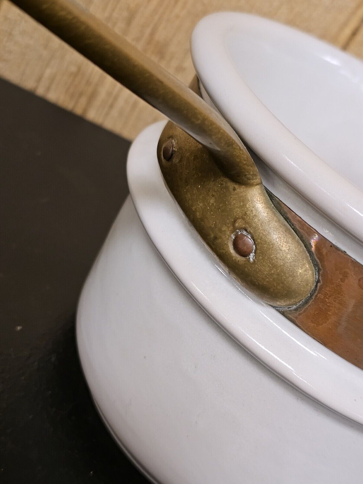 Vintage French Copper Brass Bazar Francais NY 666 Double Boiler 13" Wide X 7" Ta