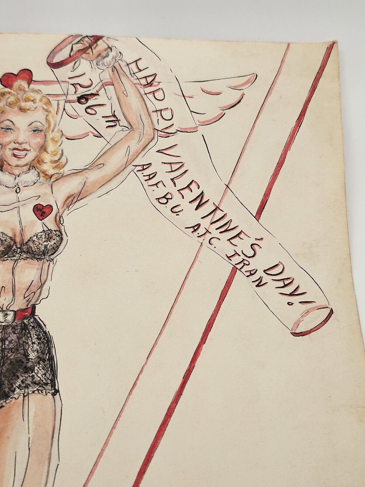 WW2 Pinup Girl US Army Air Corps Air Transport Command 1945 Watercolor Painting