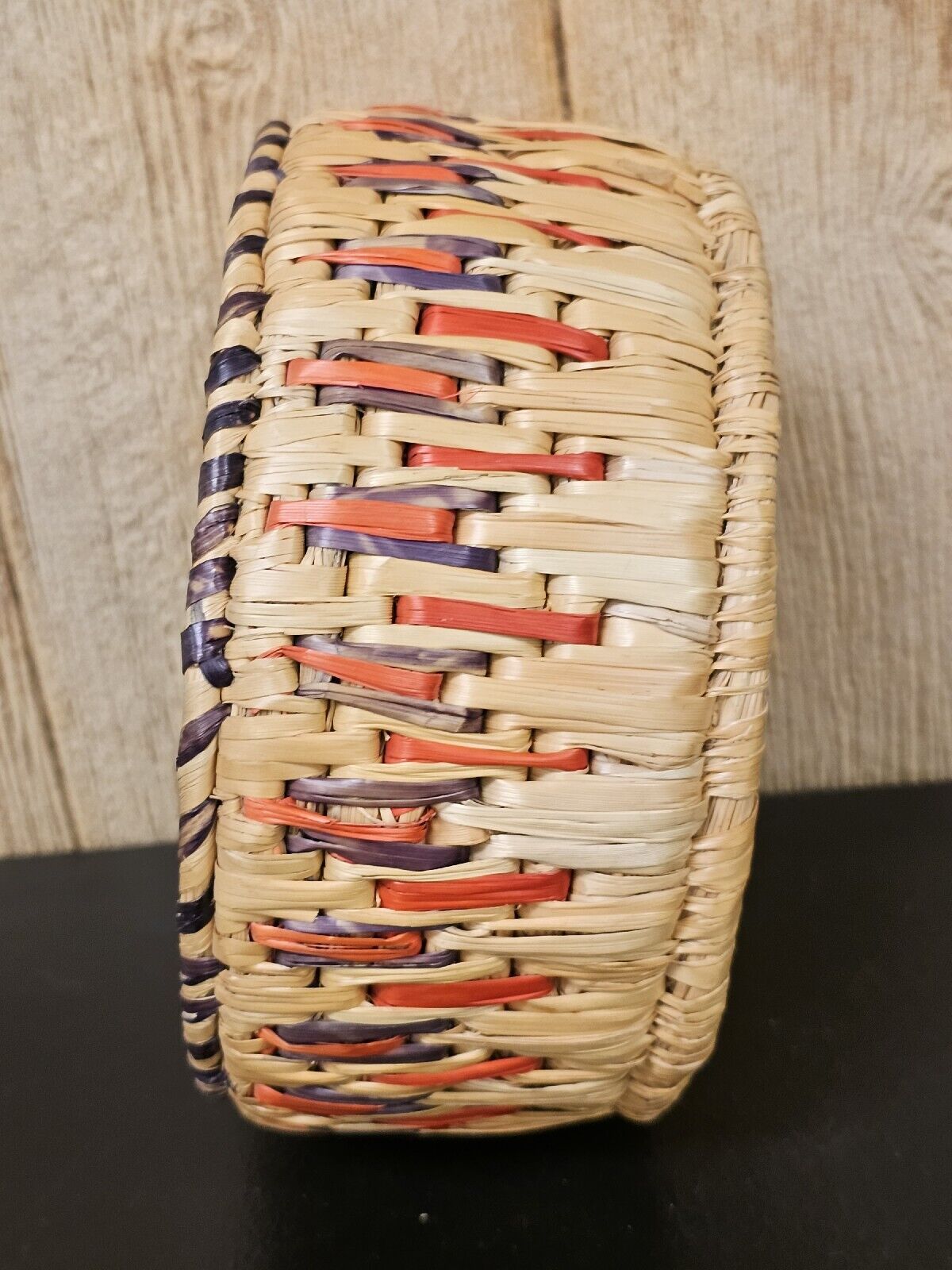 Vintage 1960s Mid-Century Hand Made Round Lidded Woven Basket Storage Sewing 9in