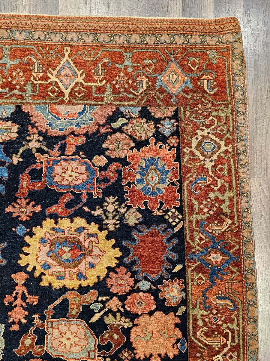 Handmade Turkish Tigris Rug w Floral Medallions on Blue Background 3' x 4'