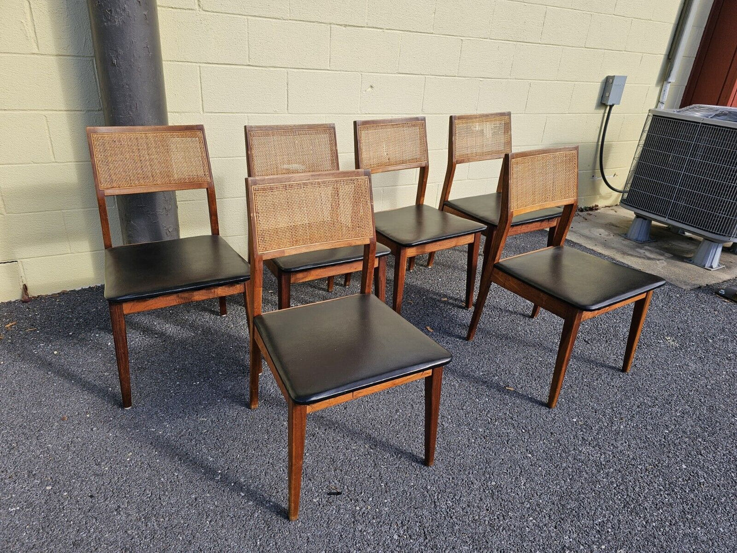 Mid Century Walnut Cane Back Dining Chairs Set Of 6 Jack Cartwright? Needs Work