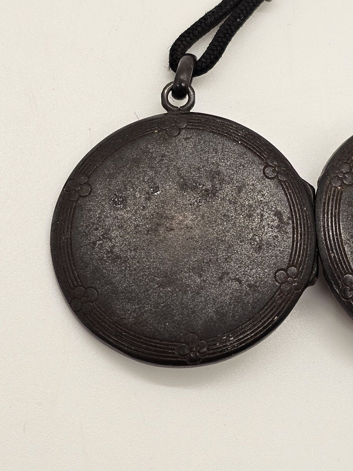 Vintage French Round Locket Medalion Pendant With Two Old Photos Dark Tone