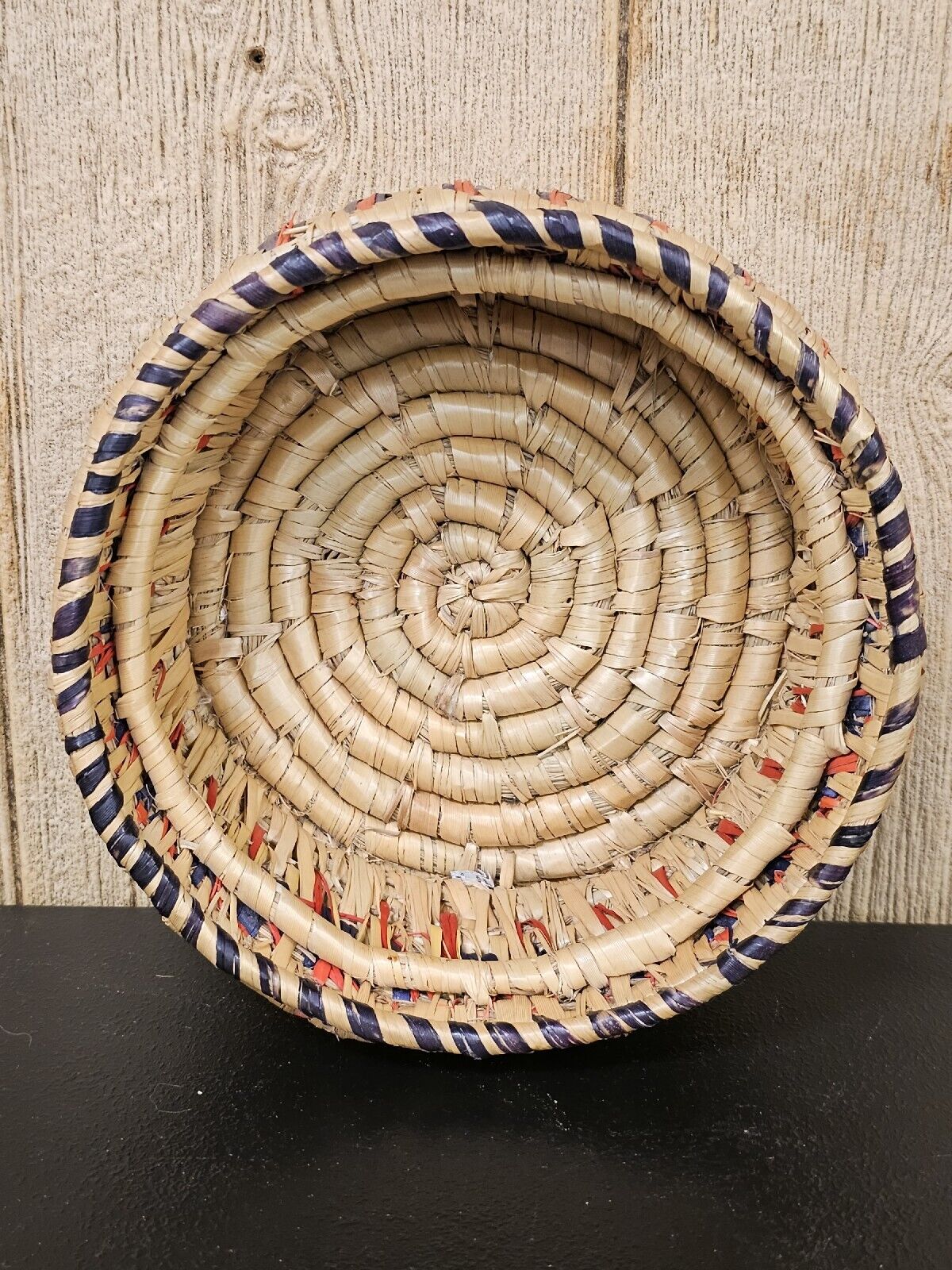 Vintage 1960s Mid-Century Hand Made Round Lidded Woven Basket Storage Sewing 9in