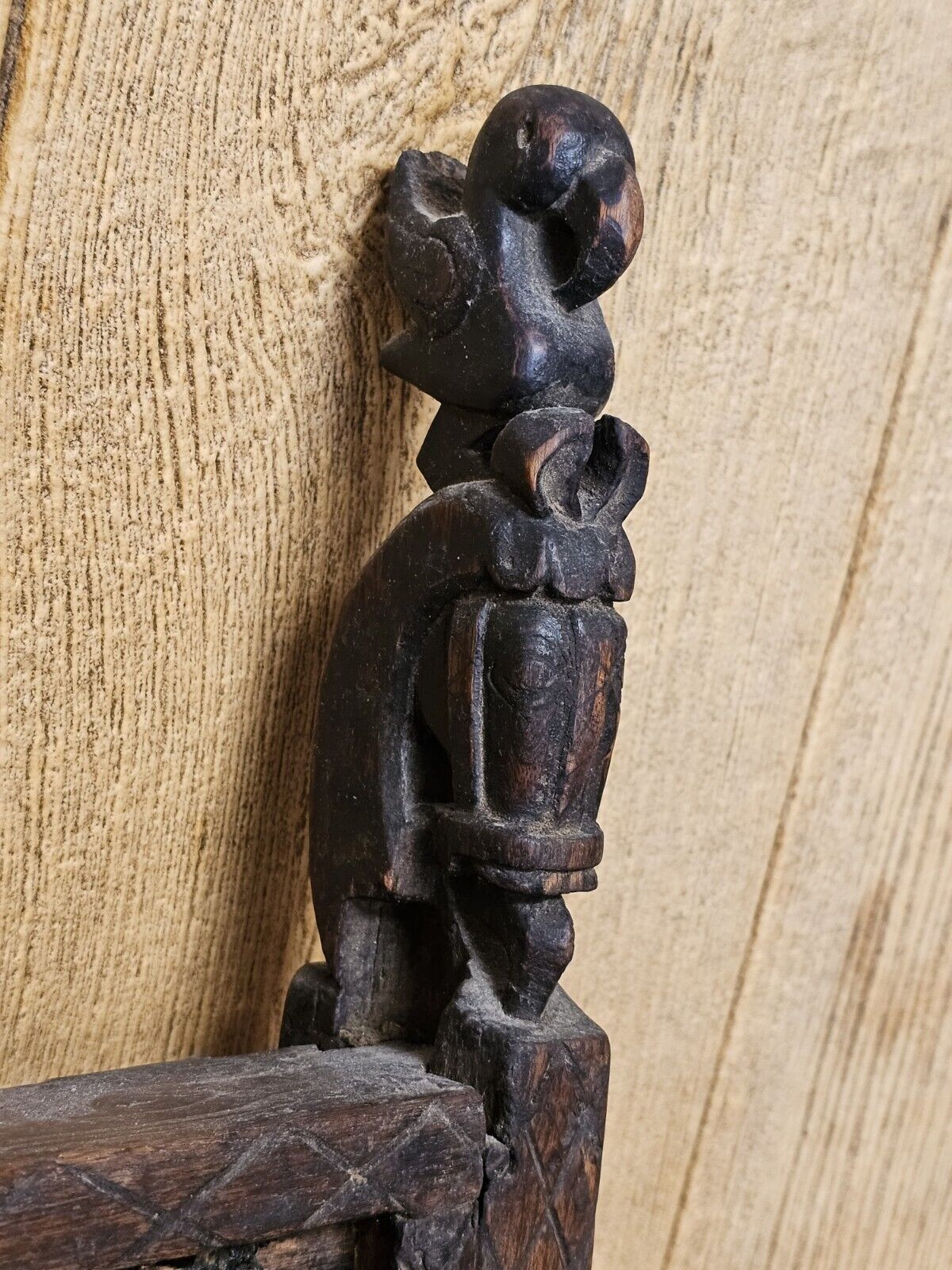 Antique Handmade Mirror Carved Teak Horsehead & Raven Tribal Scandinavian Viking