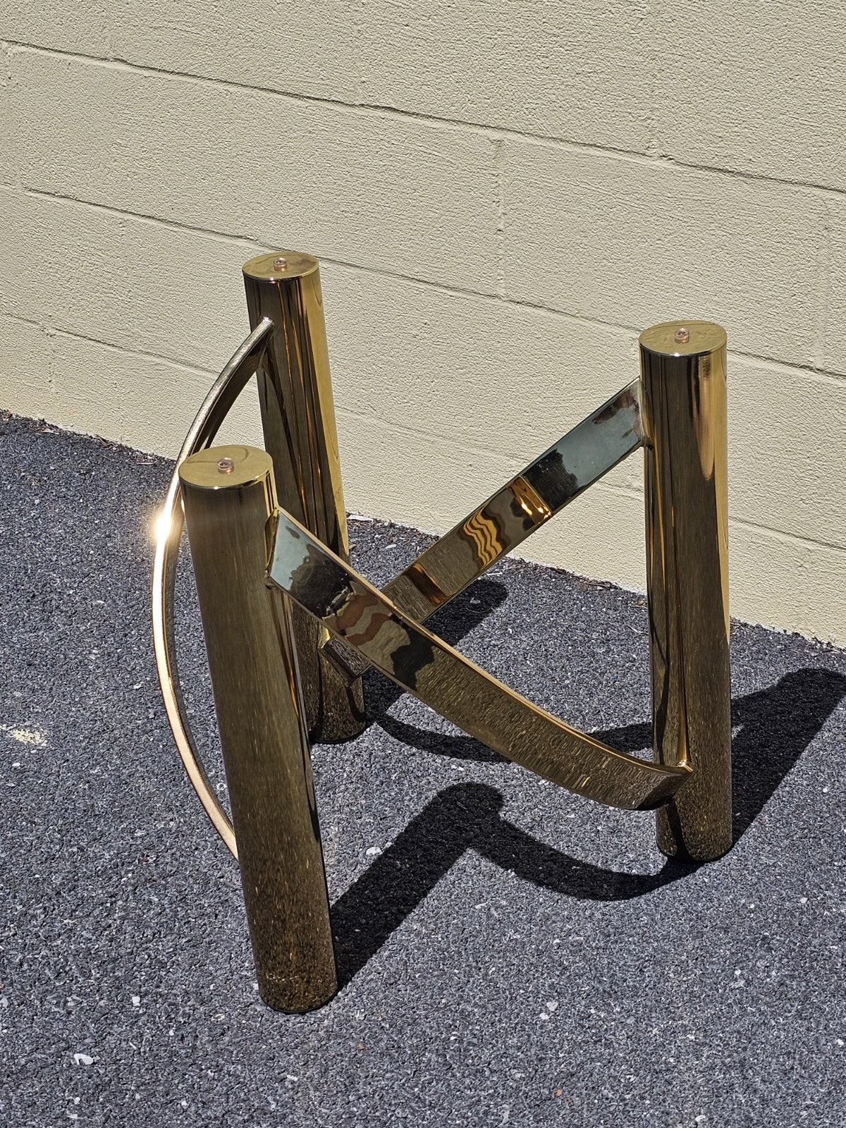 1980s Post Modern Tubular Brass & Beveled Glass Side Table Coffee Table Set