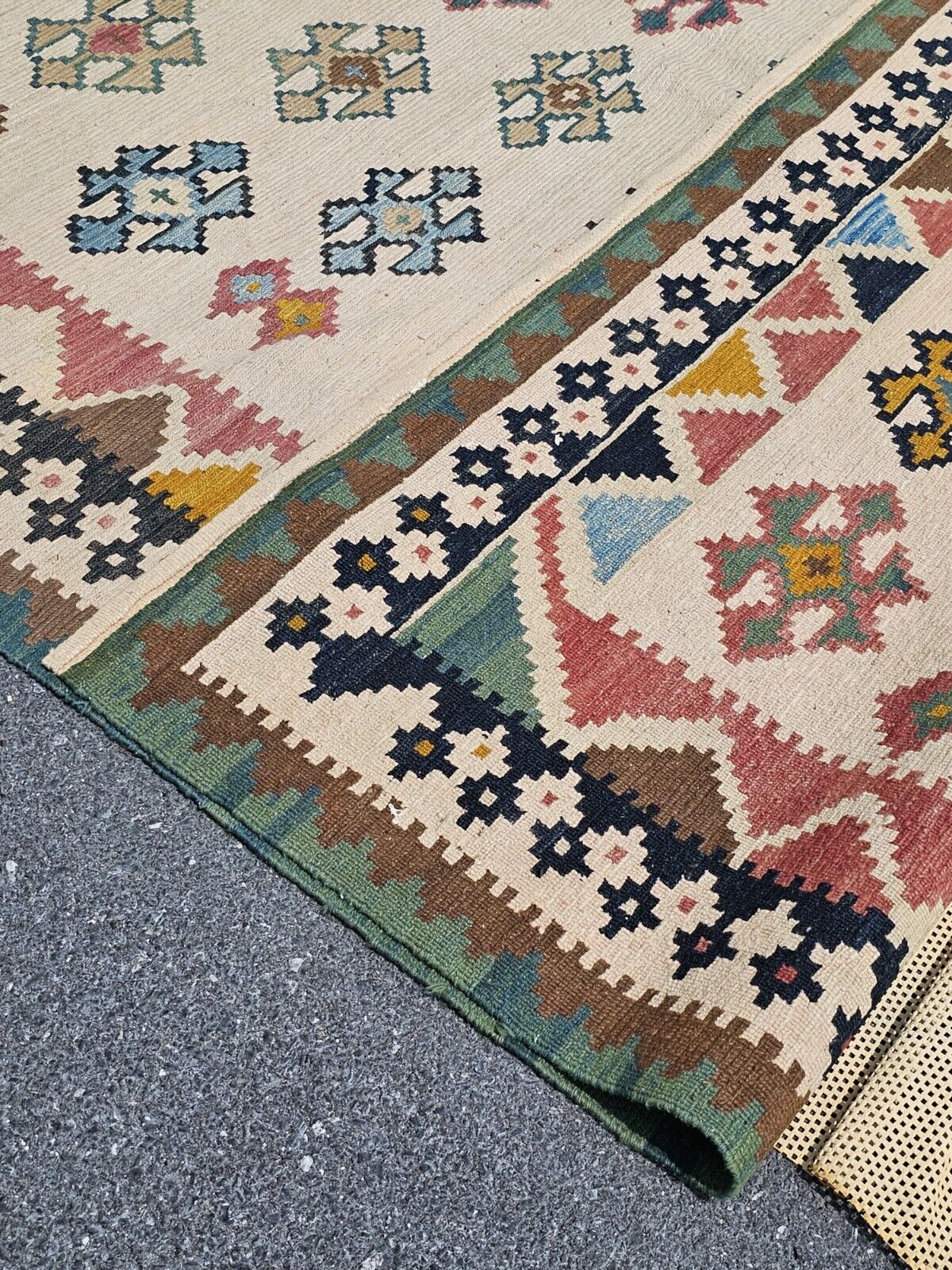 Vtg Moroccan? Handmade Flat Weave Reversible? Rug Geometric Motif 8' X 11'