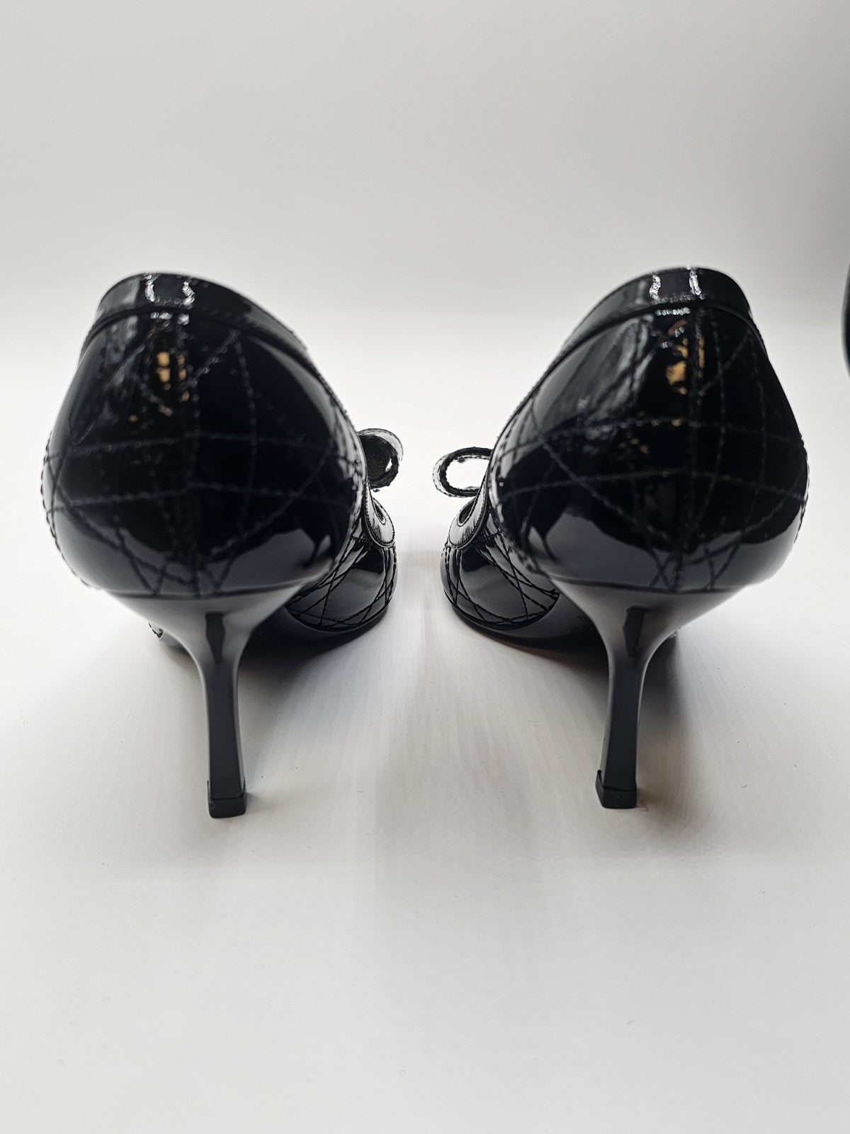 Christian Dior Black Canage Patent Leather Bow Peep Toe Pumps Size 36.5 Used