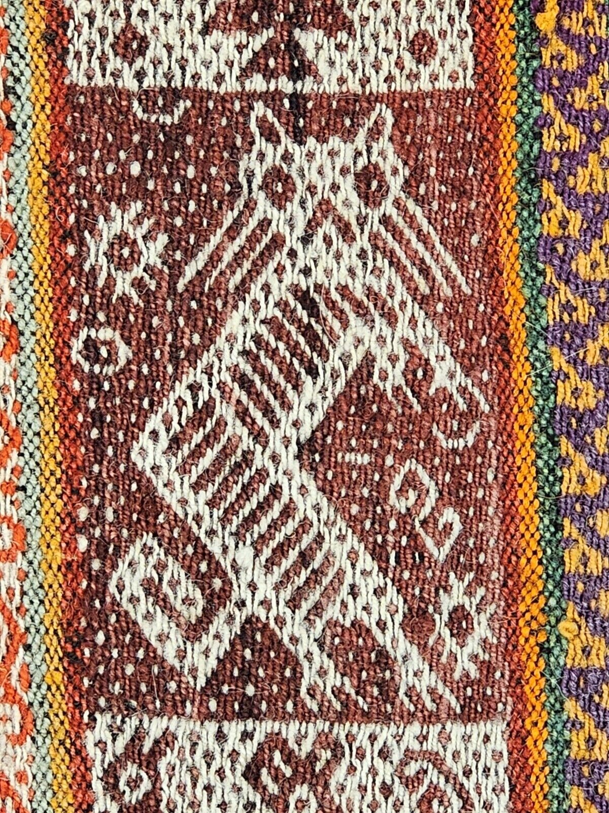 Vtg Peruvian Andean Mountain Pictorial Textile Manta 39" X 38" Red Prayer Rug