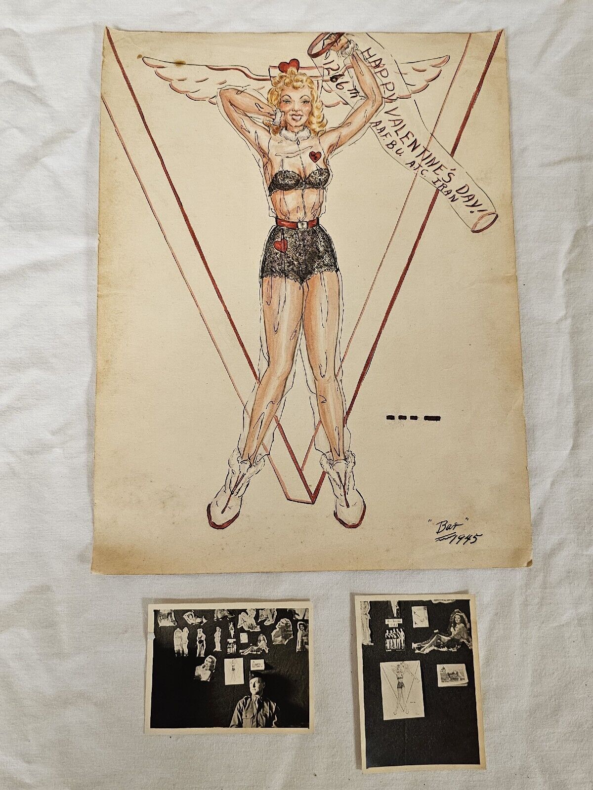 WW2 Pinup Girl US Army Air Corps Air Transport Command 1945 Watercolor Painting