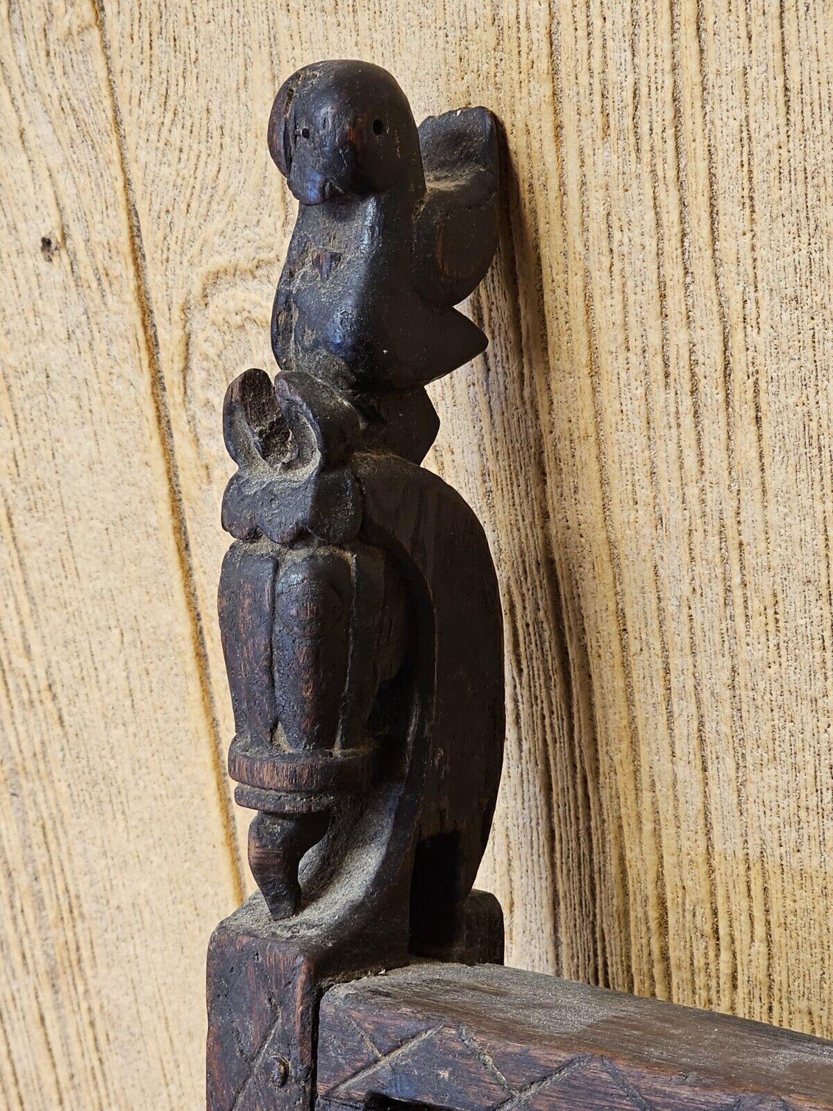 Antique Handmade Mirror Carved Teak Horsehead & Raven Tribal Scandinavian Viking