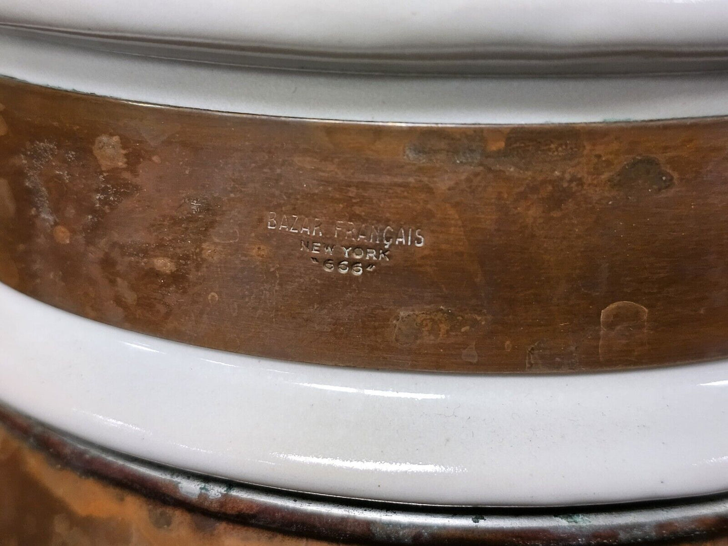 Vintage French Copper Brass Bazar Francais NY 666 Double Boiler 13" Wide X 7" Ta