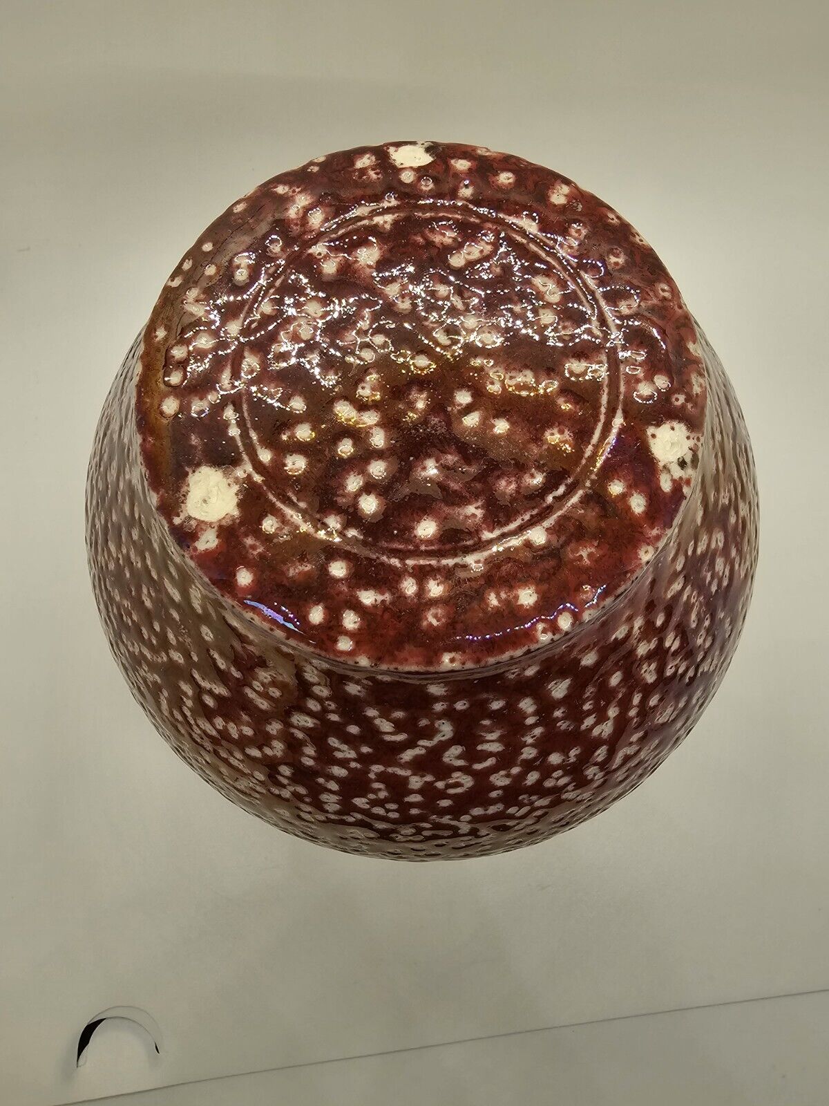High Quality "Spongeware" Vase Iridescent Red White & Dark Blue Green 7" Tall