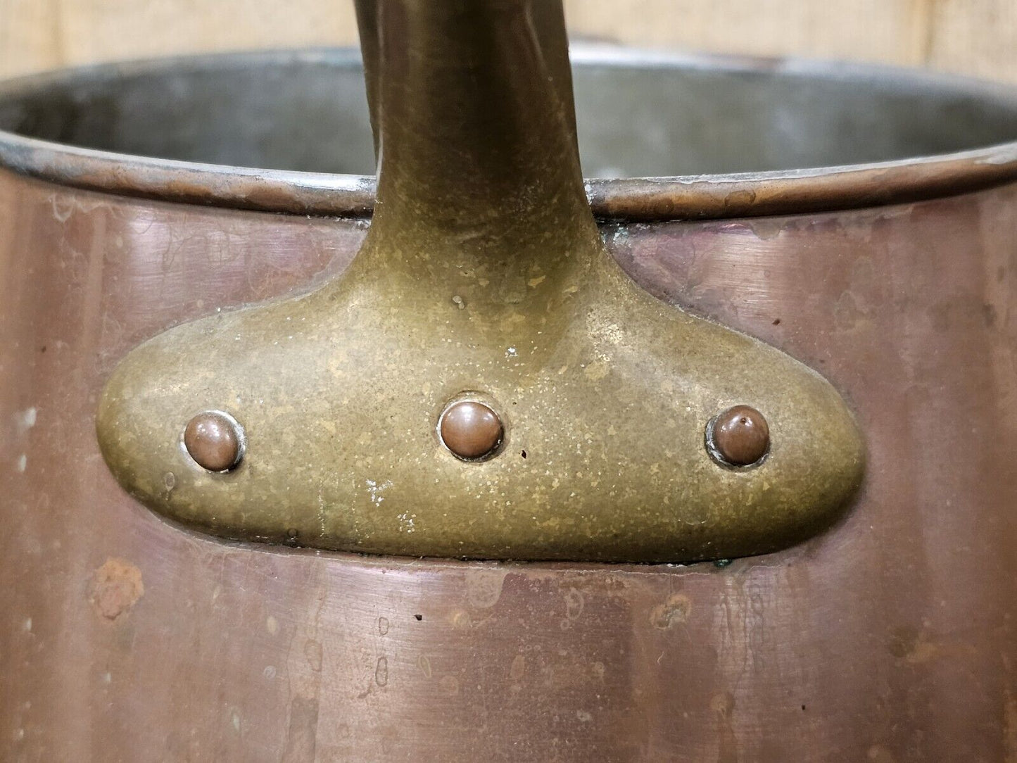 Vintage French Copper Brass Bazar Francais NY 666 Double Boiler 13" Wide X 7" Ta