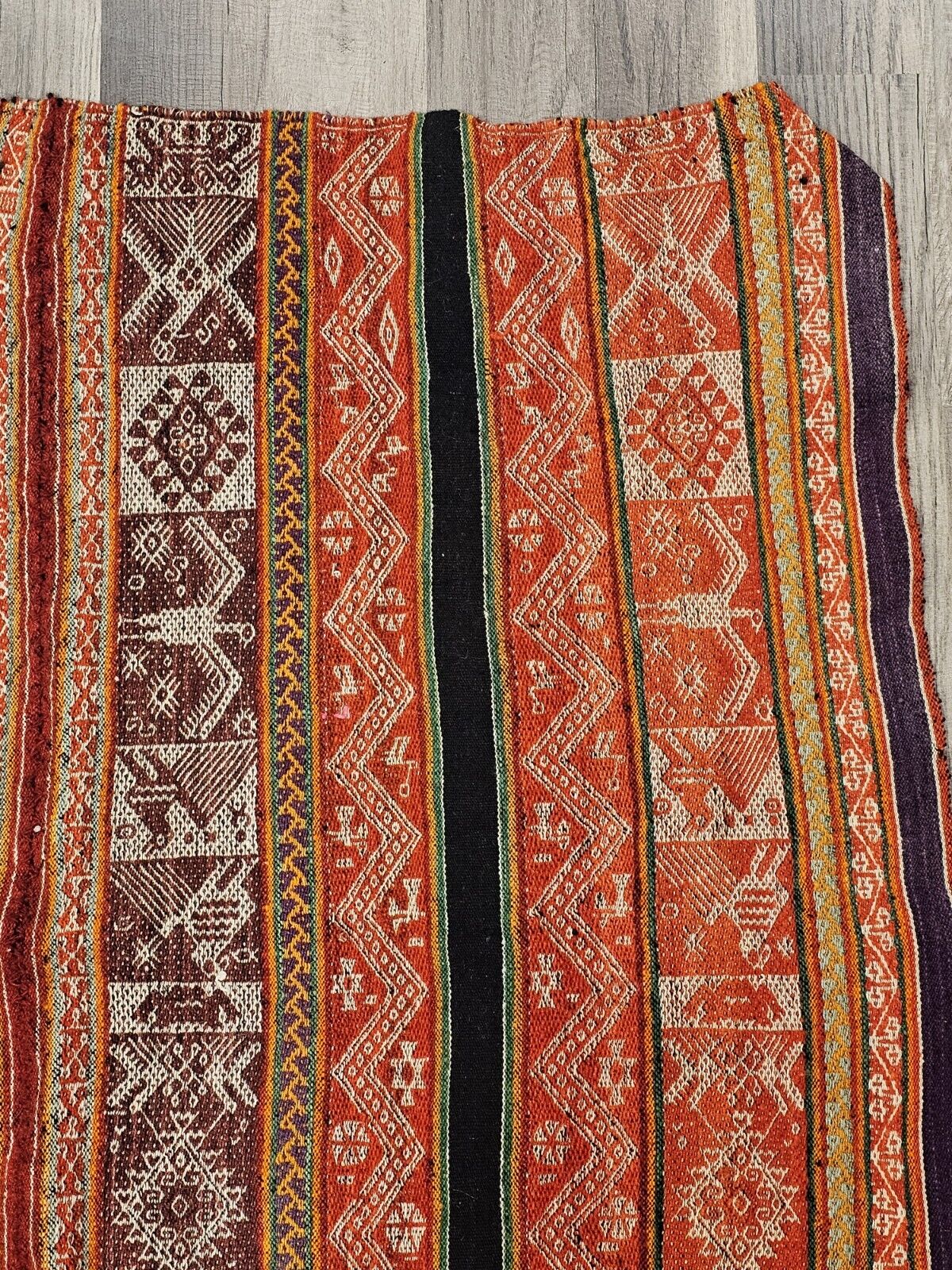 Vtg Peruvian Andean Mountain Pictorial Textile Manta 39" X 38" Red Prayer Rug