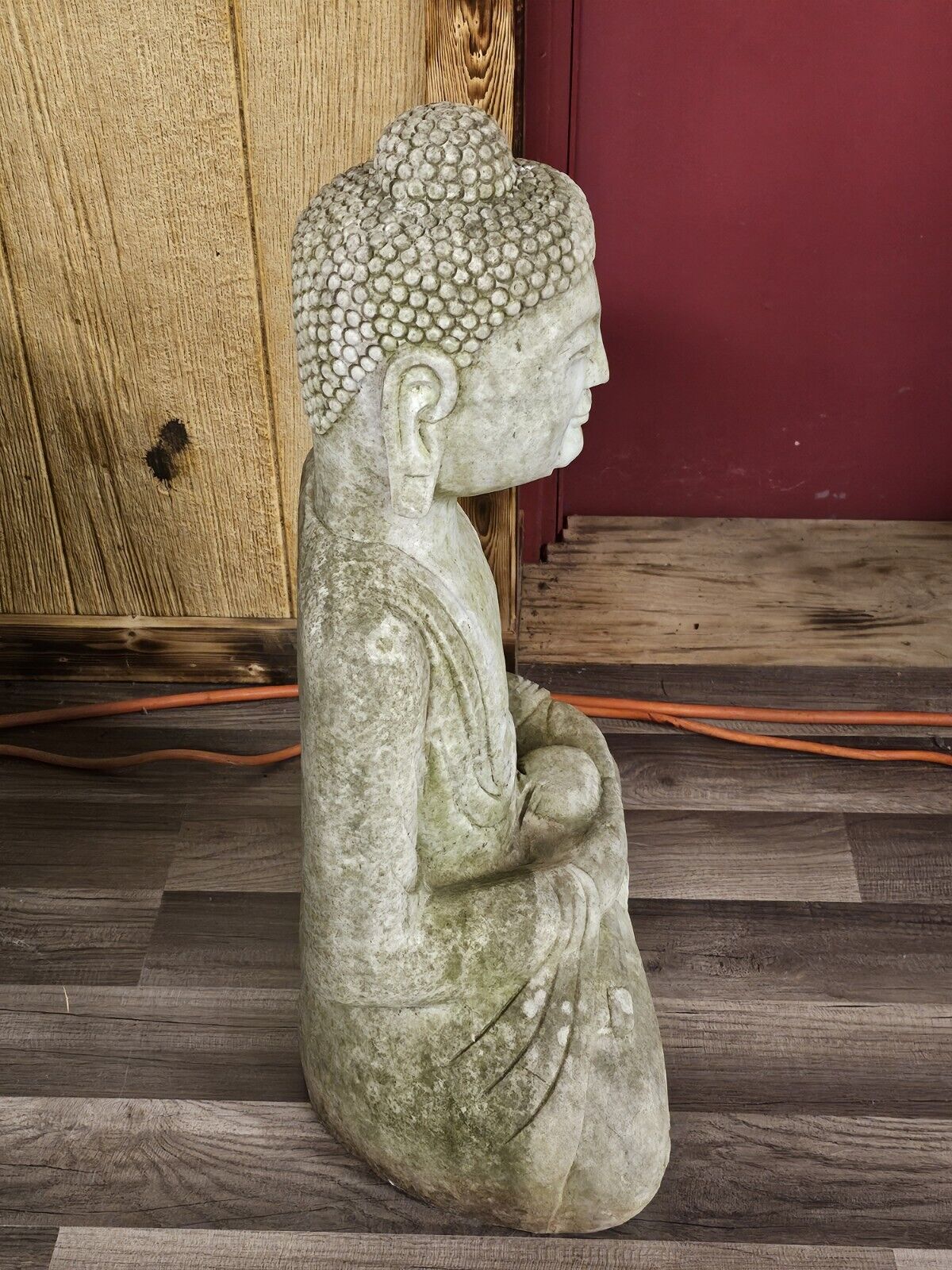 Chinese Oriental Distressed White Marble Stone Carved Sitting Buddha Very Heavy