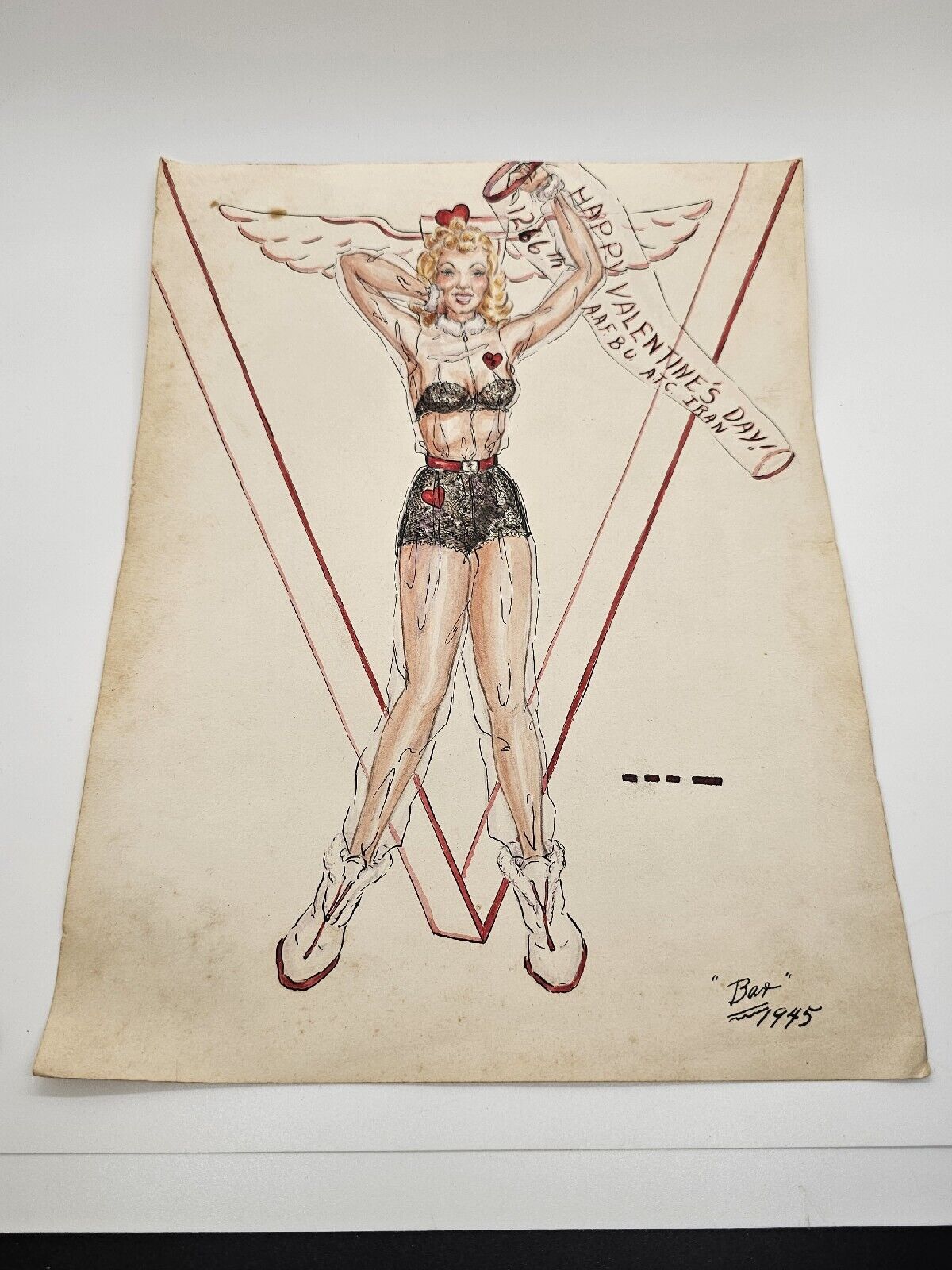 WW2 Pinup Girl US Army Air Corps Air Transport Command 1945 Watercolor Painting
