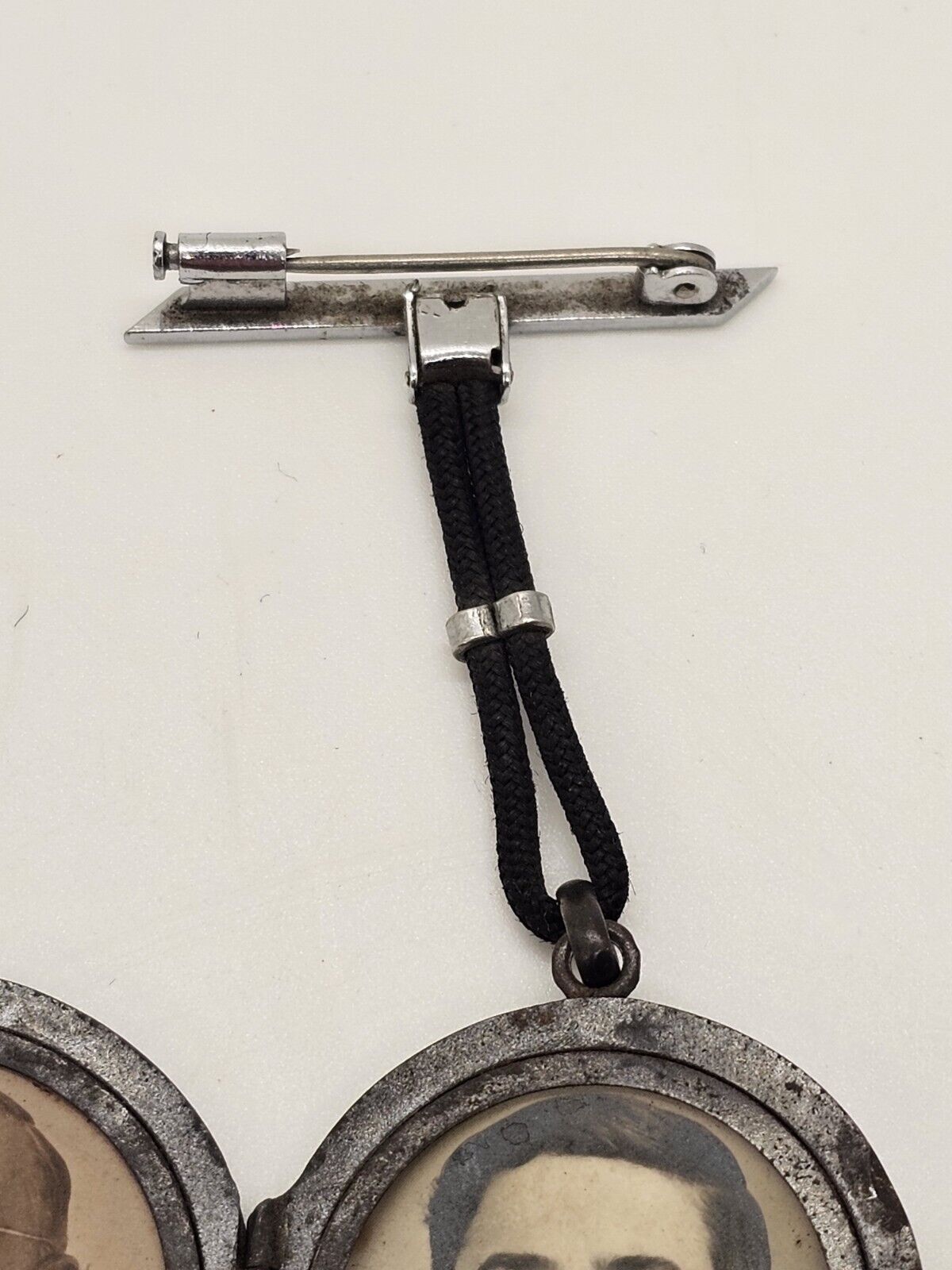 Vintage French Round Locket Medalion Pendant With Two Old Photos Dark Tone