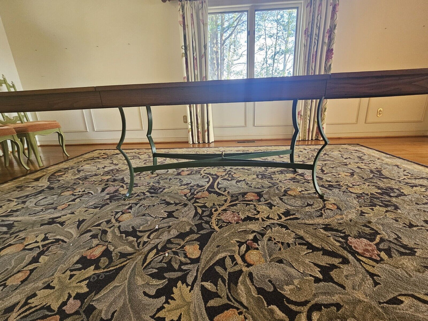 Wormy Chestnut Dining Table & 8 Chair Set 114 Inches Long On Modified Base