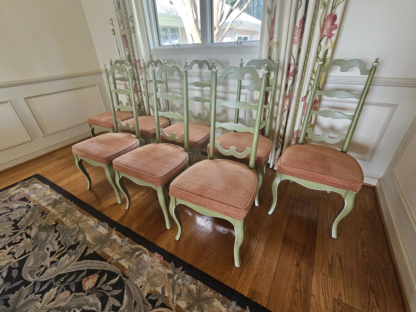 Wormy Chestnut Dining Table & 8 Chair Set 114 Inches Long On Modified Base