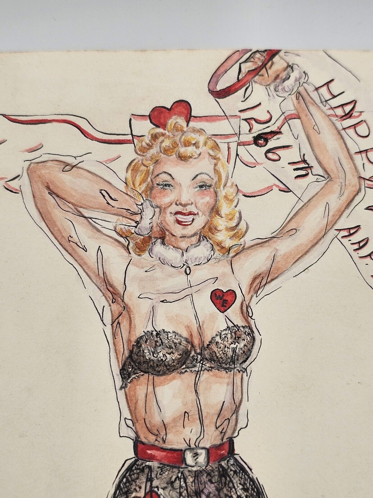 WW2 Pinup Girl US Army Air Corps Air Transport Command 1945 Watercolor Painting