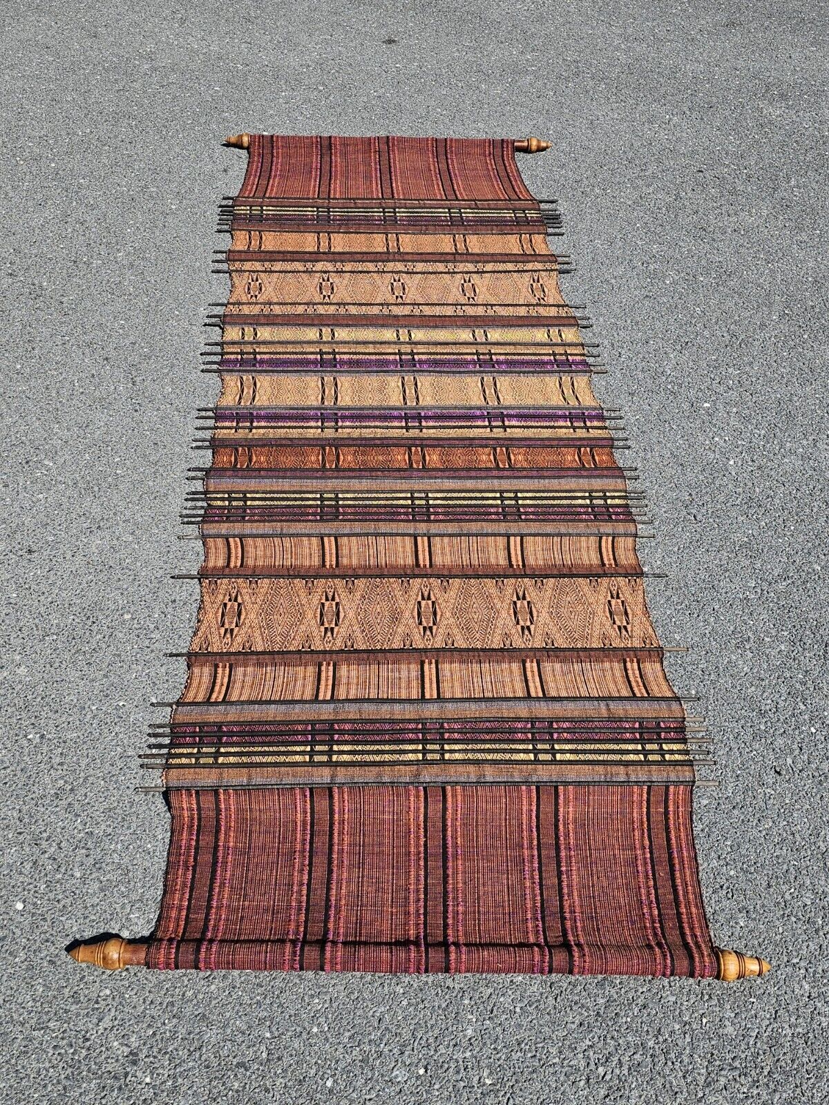 Asian Oriental Textile Fabric Hanging Wall Art Decor By Sop Moei Arts 87" Long