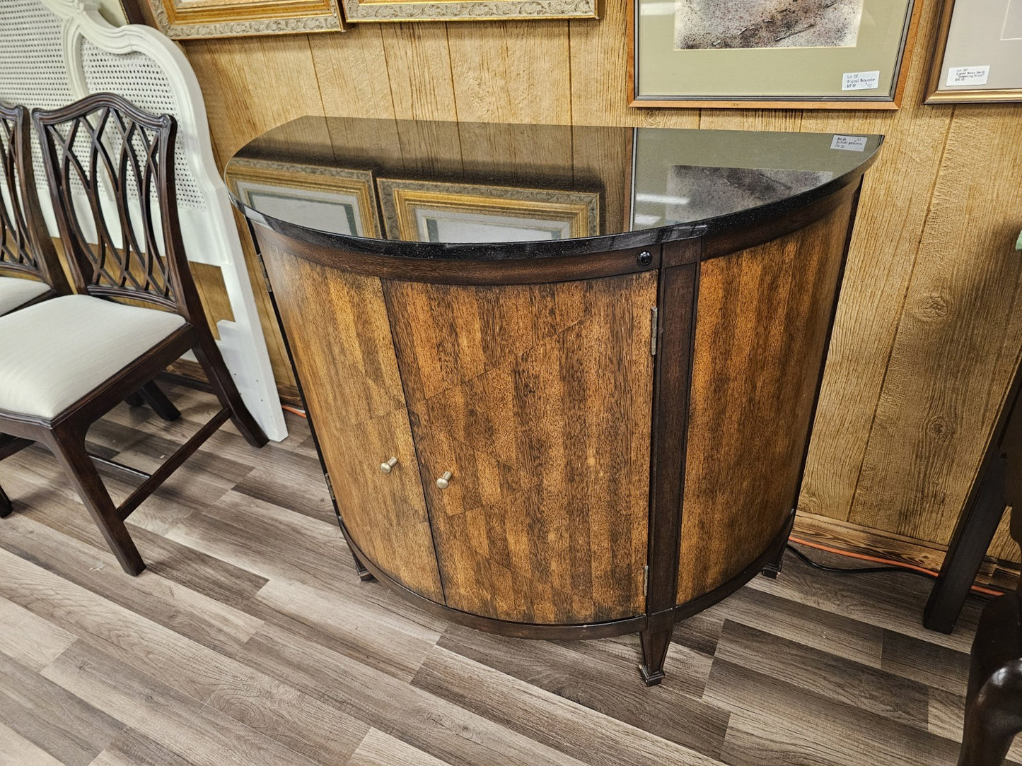 Modern Demi Lune Console Cabinet W Slate Marble Top By Theodore Alexander?