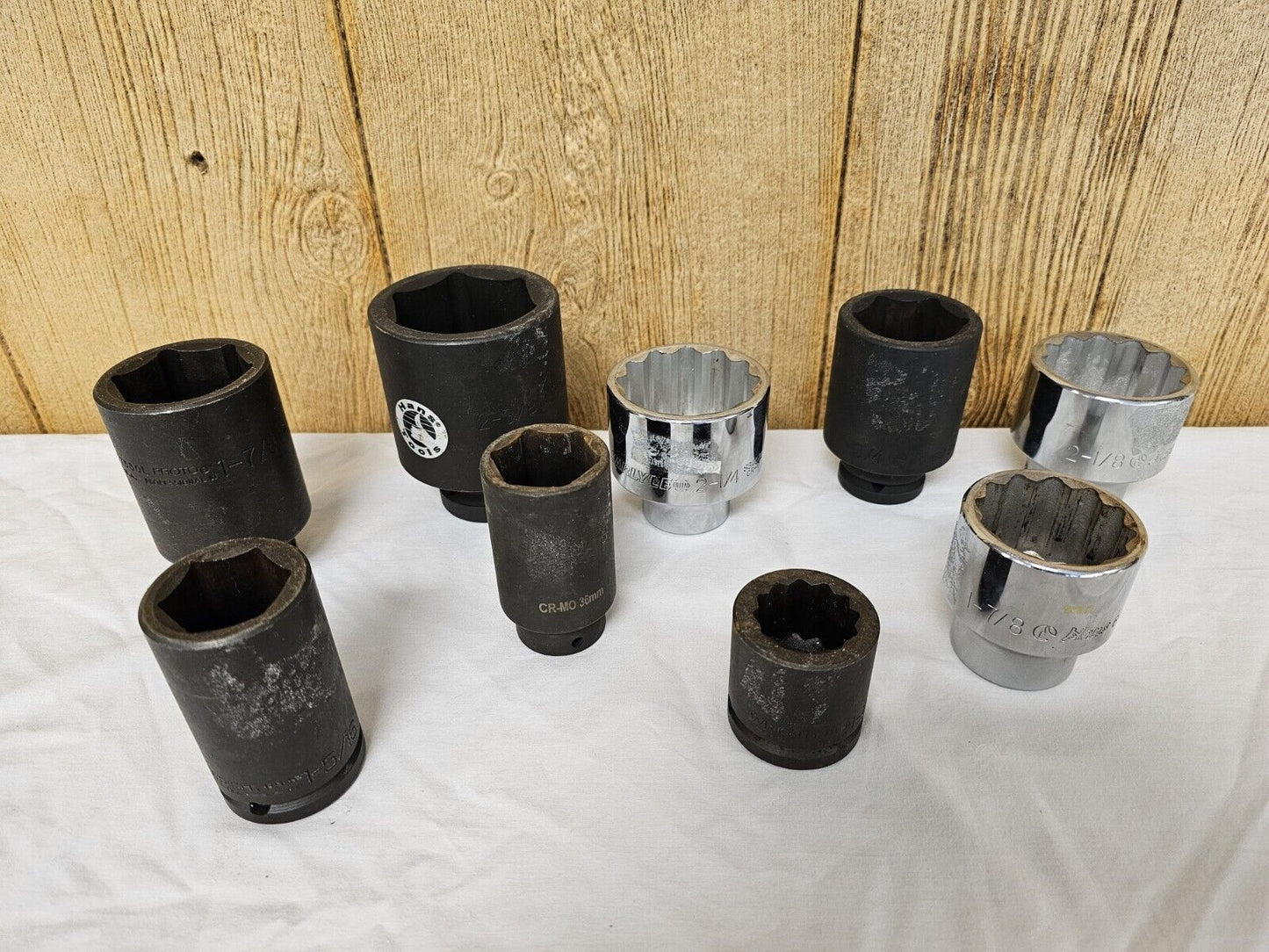 Group of Deep Sockets (9) Hans Proto Carlysle Wright 2 3/8"- 1 1/4" 3/4 Dr Used