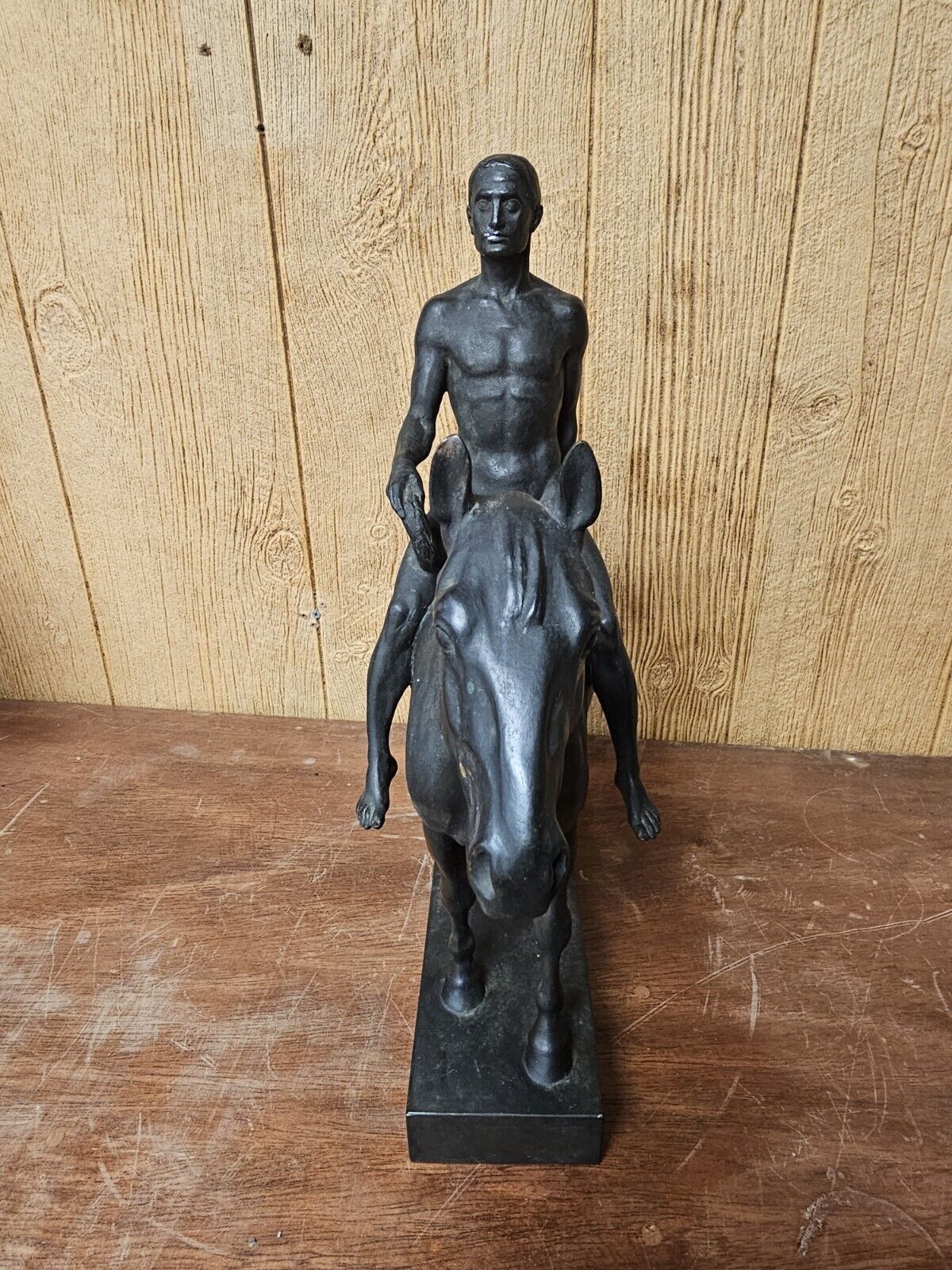 Vtg Heinrich Splieth Bronze Nude Man & Horse Statue Olympic Rider 27 Pounds