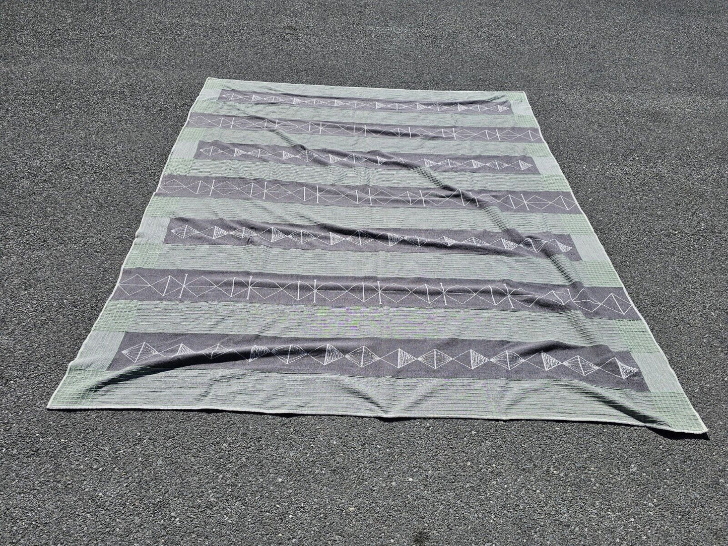 Vtg Unique Large Blanket 106 Inch X 91 Inches Hand Stitched? Tribal?
