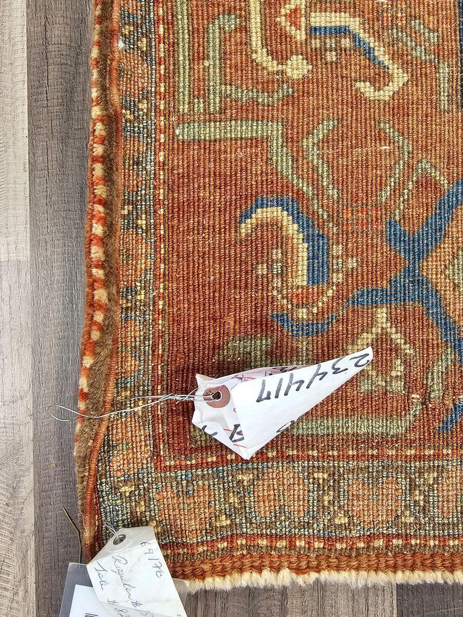 Handmade Turkish Tigris Rug w Floral Medallions on Blue Background 3' x 4'