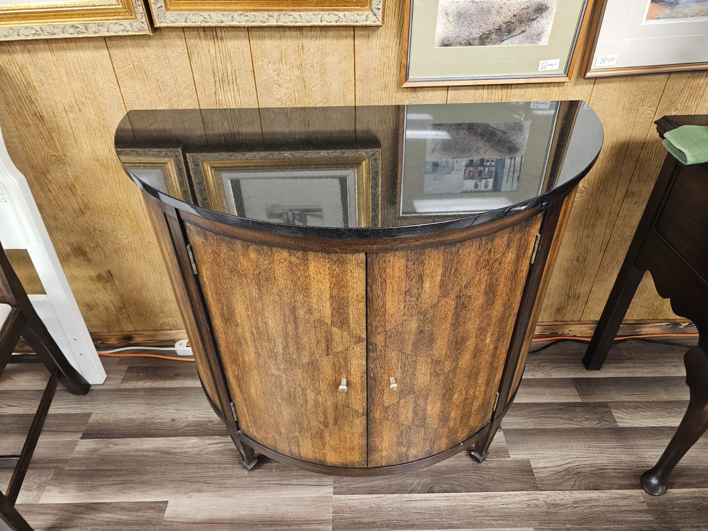 Modern Demi Lune Console Cabinet W Slate Marble Top By Theodore Alexander?