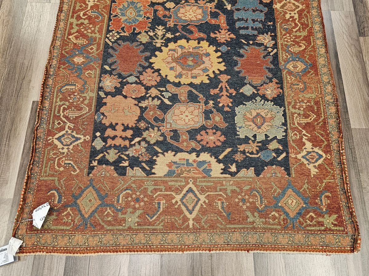 Handmade Turkish Tigris Rug w Floral Medallions on Blue Background 3' x 4'