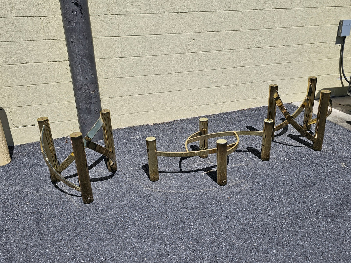 1980s Post Modern Tubular Brass & Beveled Glass Side Table Coffee Table Set