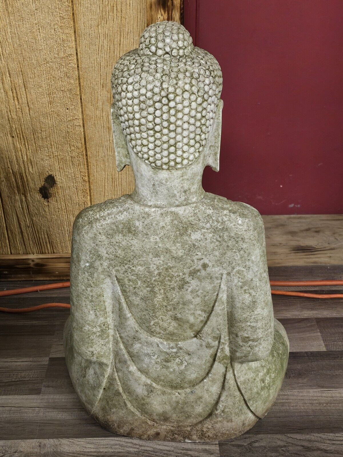 Chinese Oriental Distressed White Marble Stone Carved Sitting Buddha Very Heavy