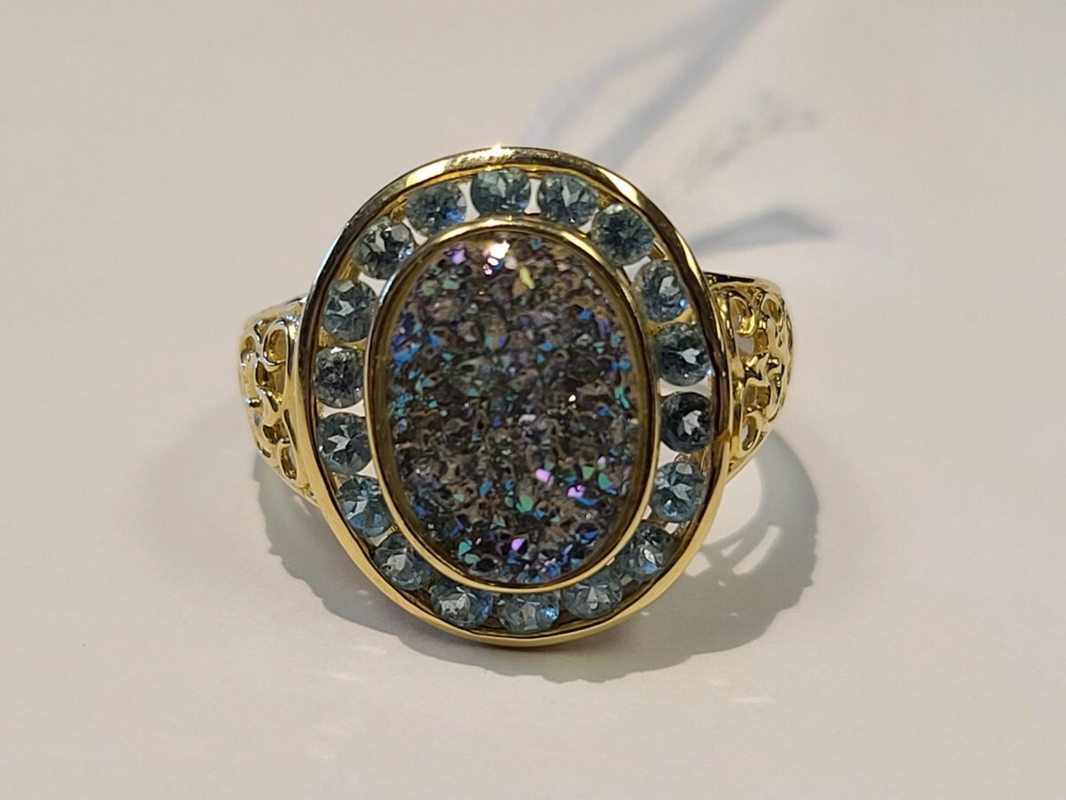 14kt Yellow Gold Ring with Blue Stones