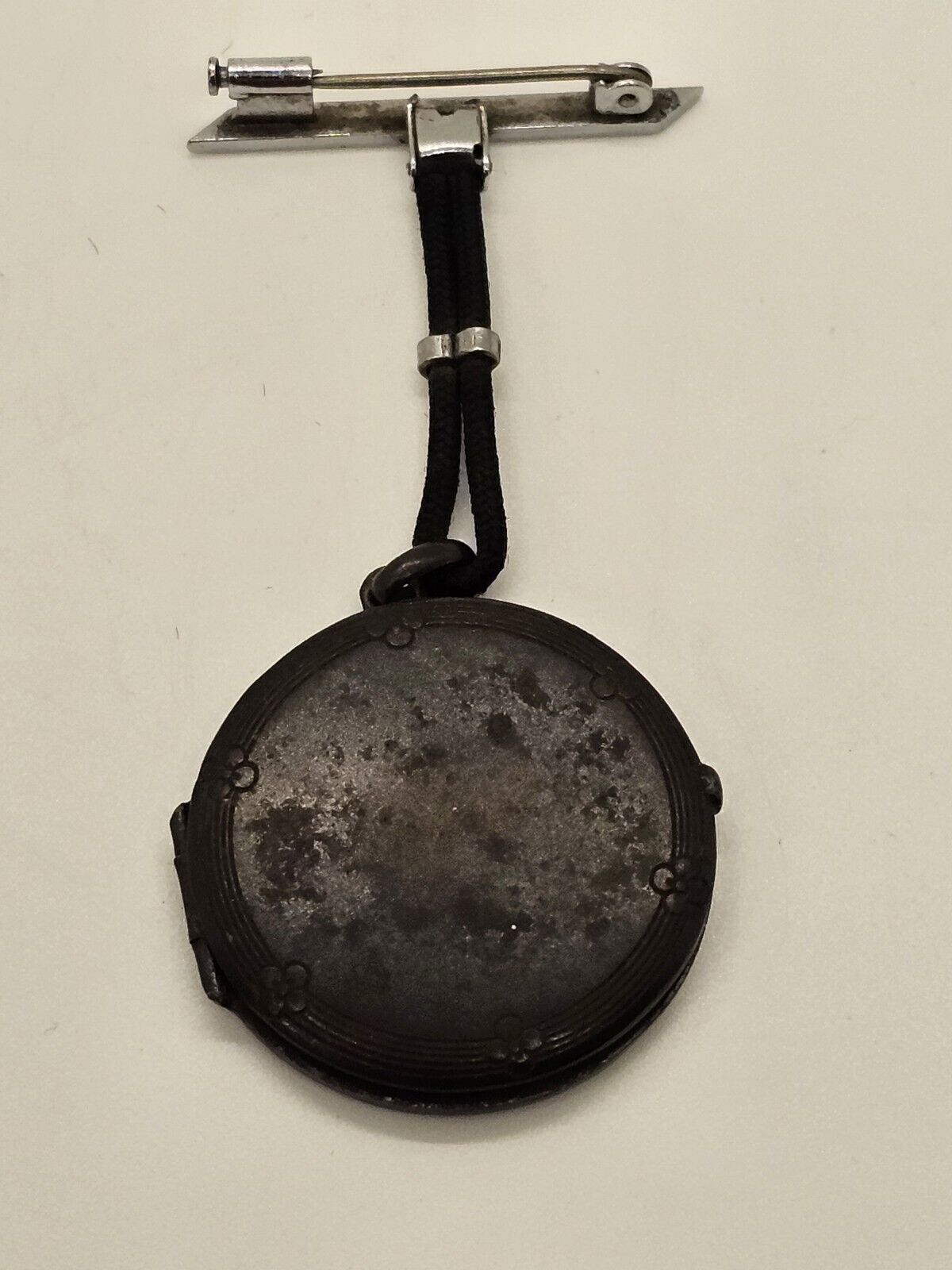 Vintage French Round Locket Medalion Pendant With Two Old Photos Dark Tone