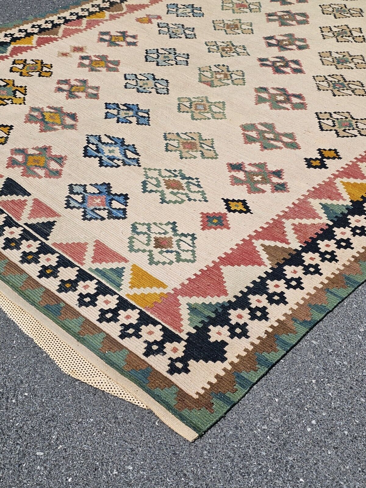 Vtg Moroccan? Handmade Flat Weave Reversible? Rug Geometric Motif 8' X 11'