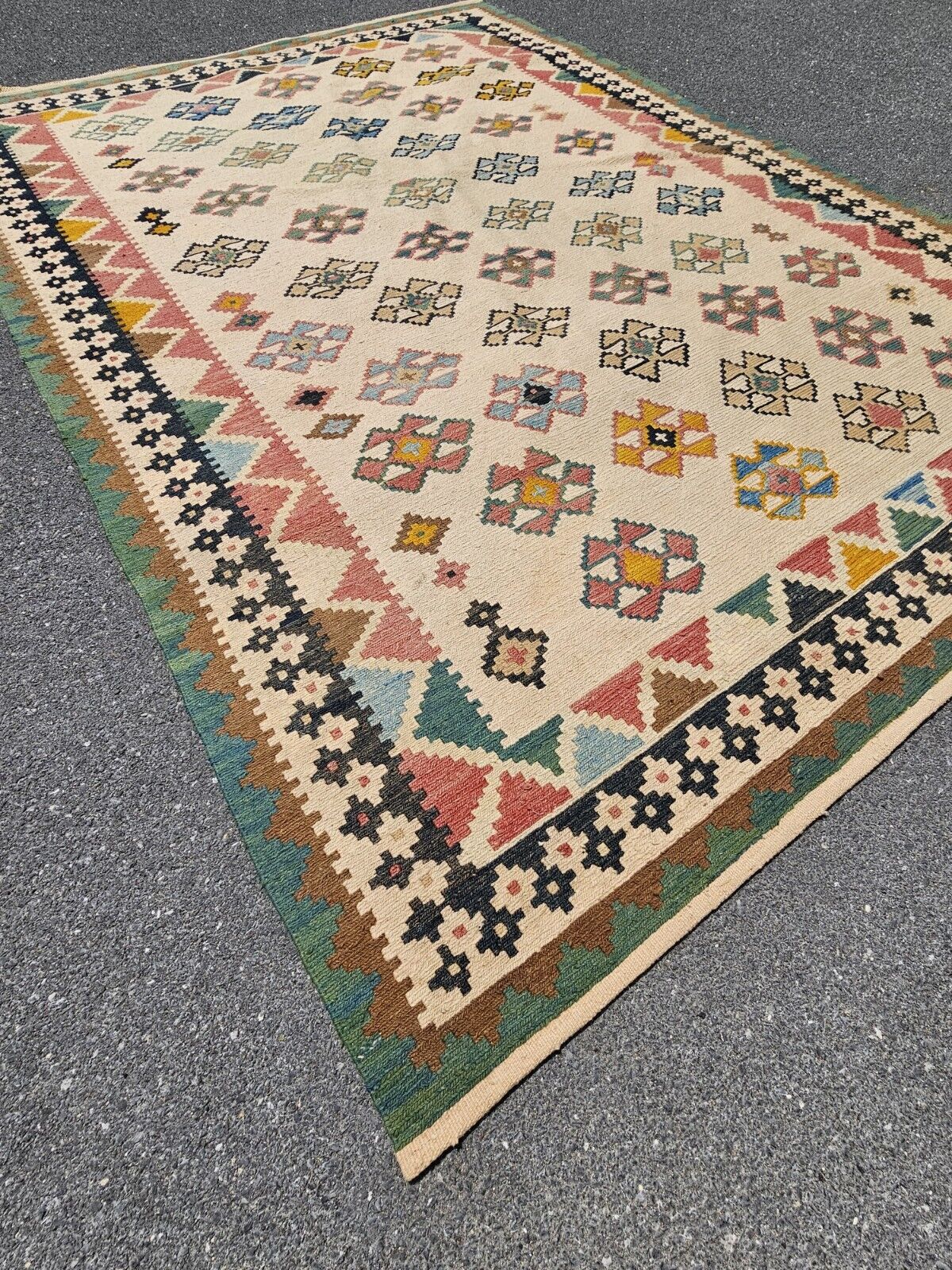 Vtg Moroccan? Handmade Flat Weave Reversible? Rug Geometric Motif 8' X 11'