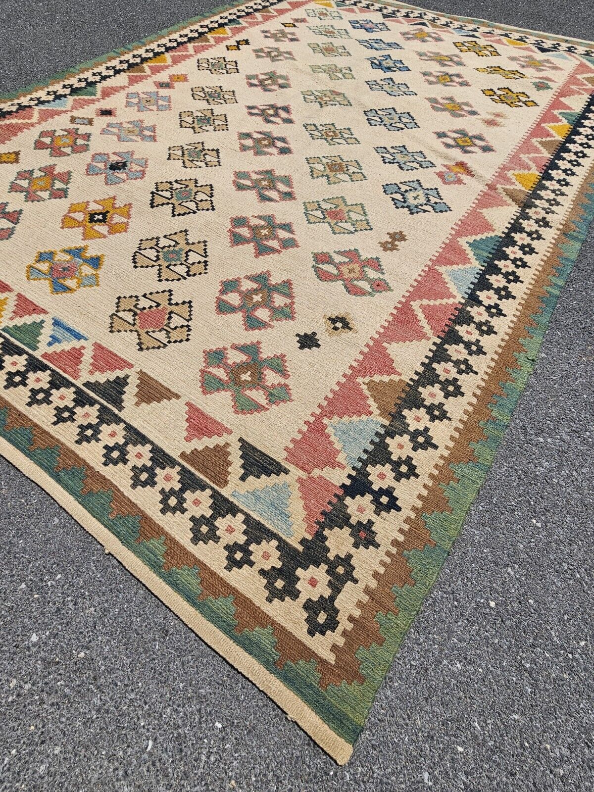 Vtg Moroccan? Handmade Flat Weave Reversible? Rug Geometric Motif 8' X 11'