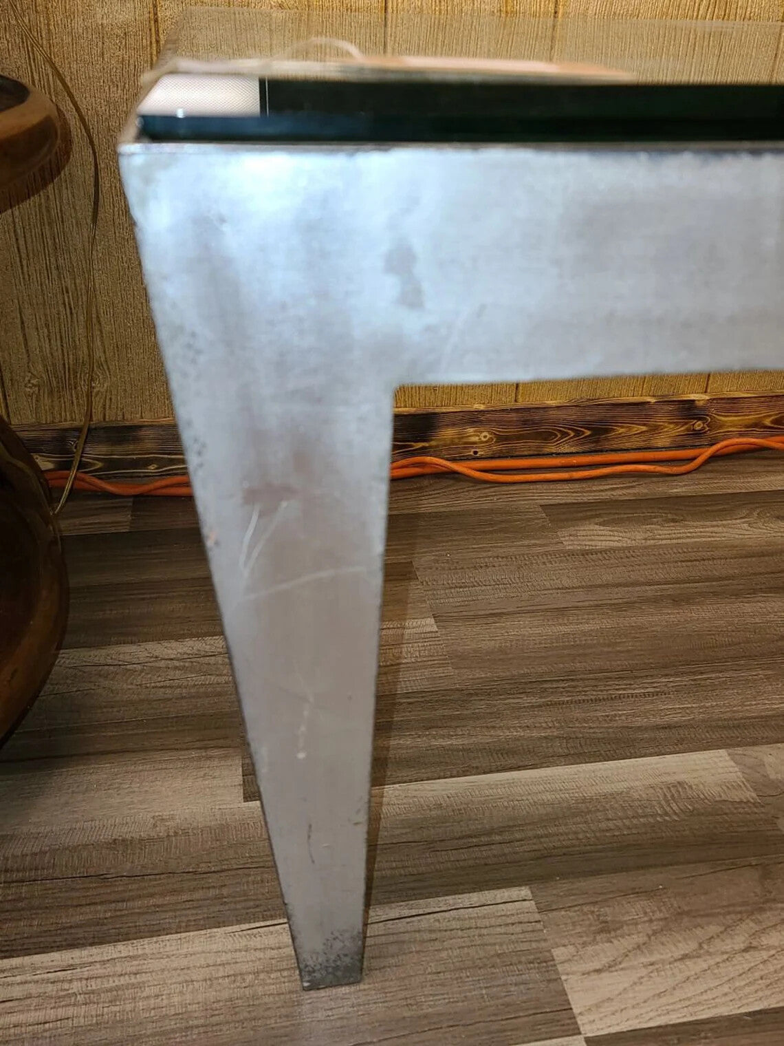 Modern Rustic Accent/Coffee Table with Glass Top and Metal Base