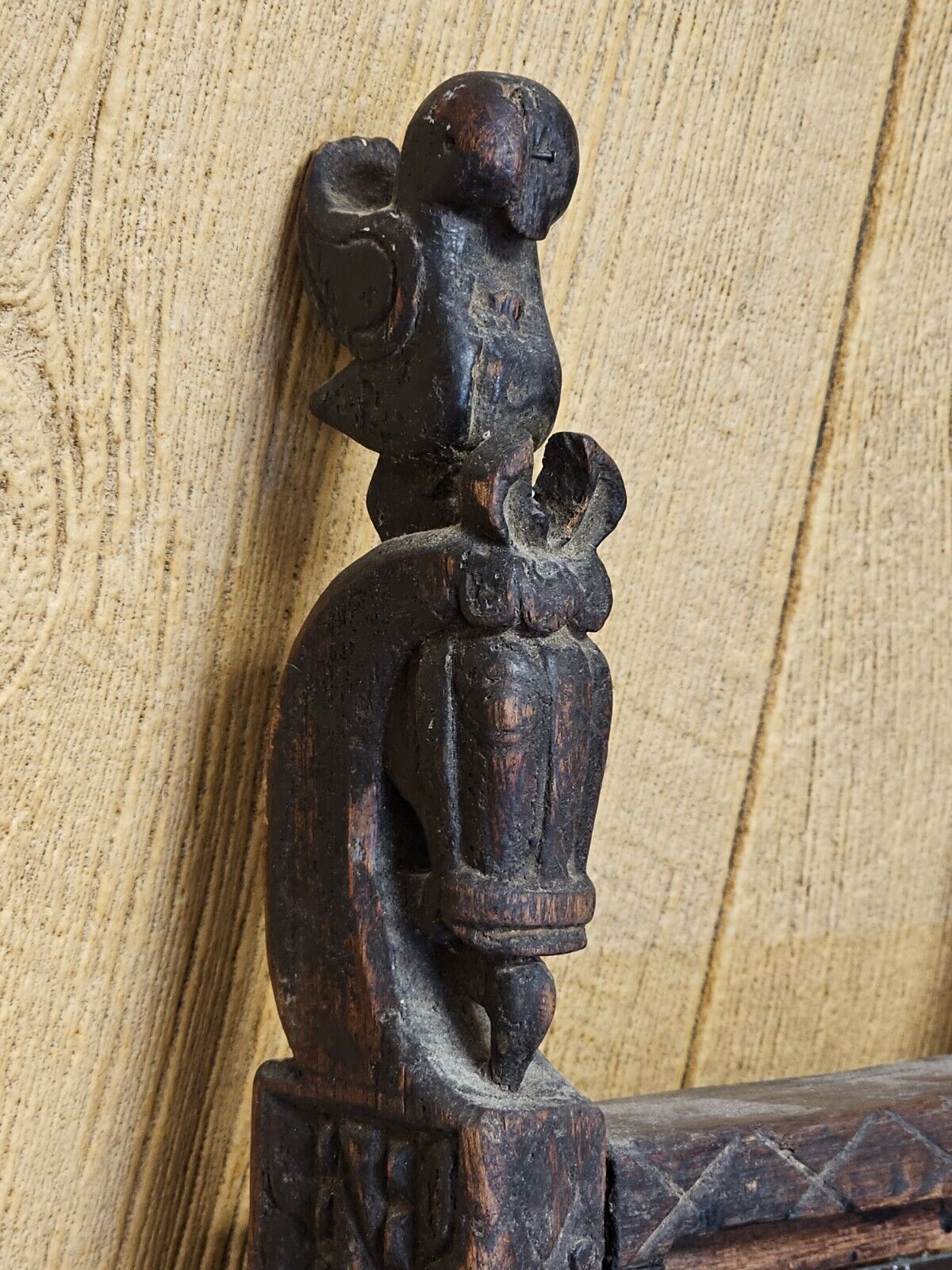 Antique Handmade Mirror Carved Teak Horsehead & Raven Tribal Scandinavian Viking