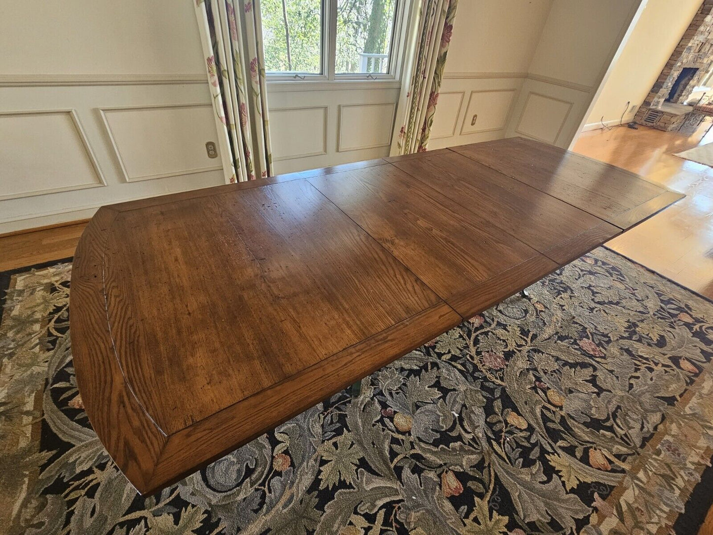 Wormy Chestnut Dining Table & 8 Chair Set 114 Inches Long On Modified Base
