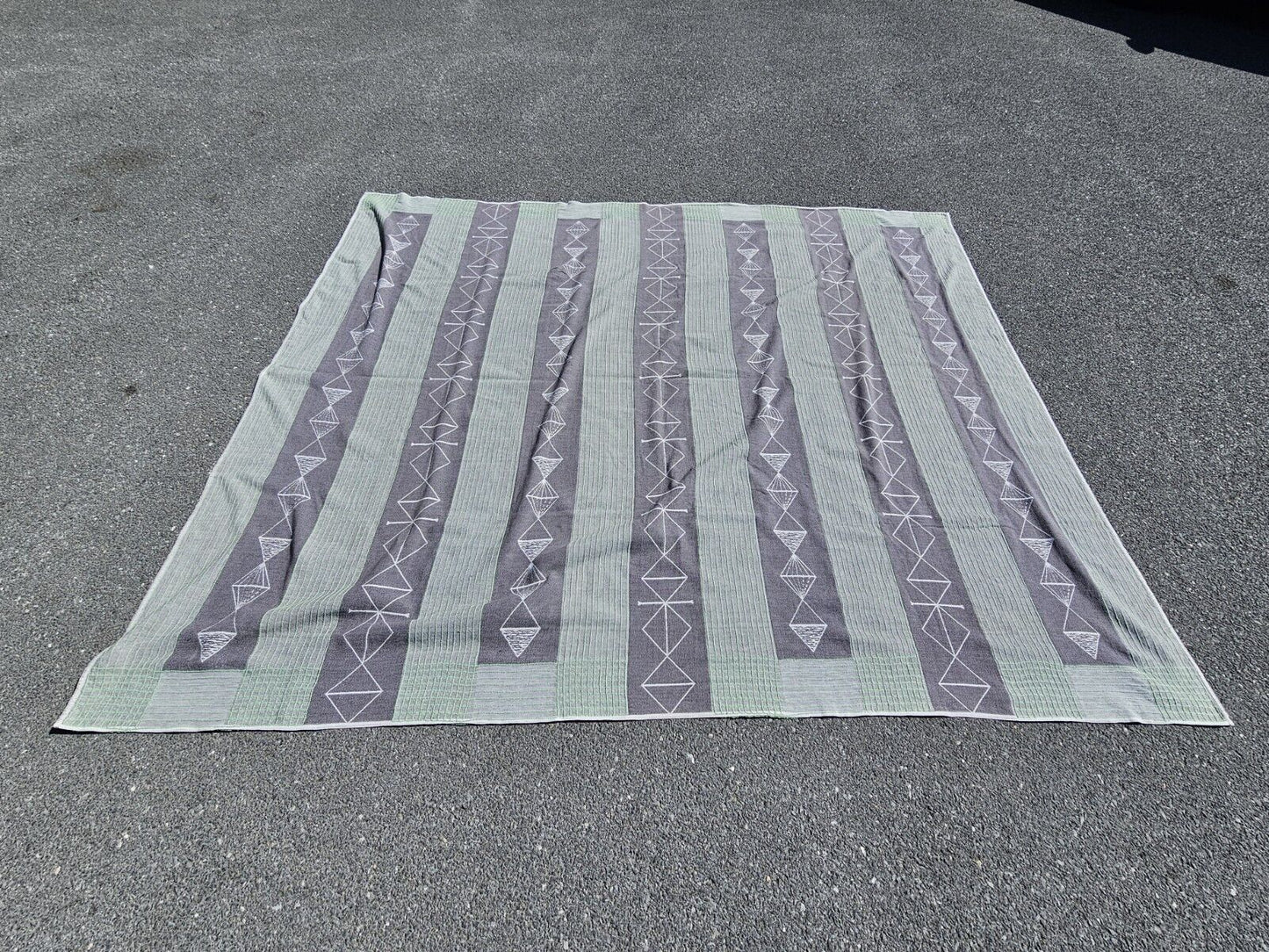 Vtg Unique Large Blanket 106 Inch X 91 Inches Hand Stitched? Tribal?