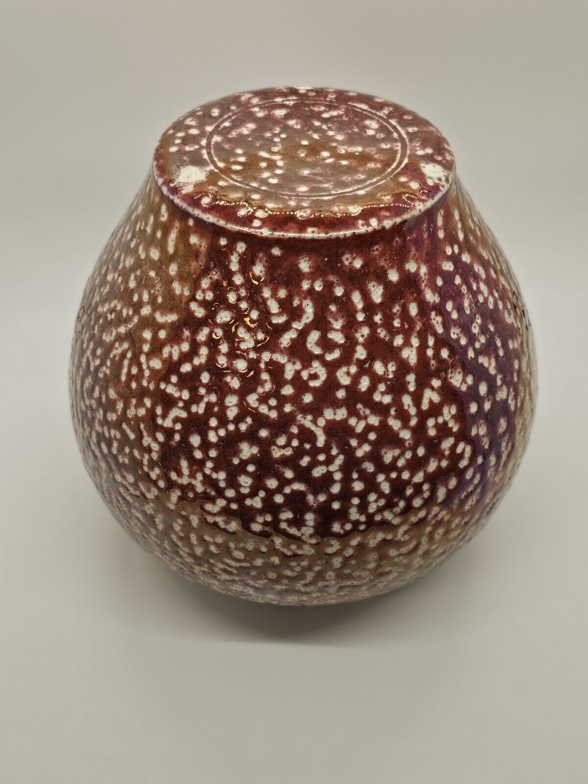 High Quality "Spongeware" Vase Iridescent Red White & Dark Blue Green 7" Tall