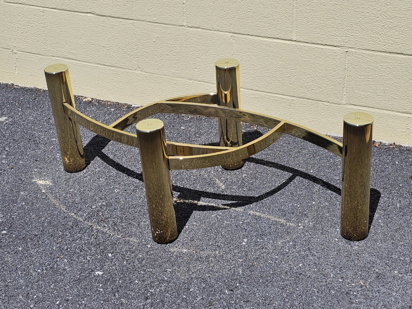 1980s Post Modern Tubular Brass & Beveled Glass Side Table Coffee Table Set